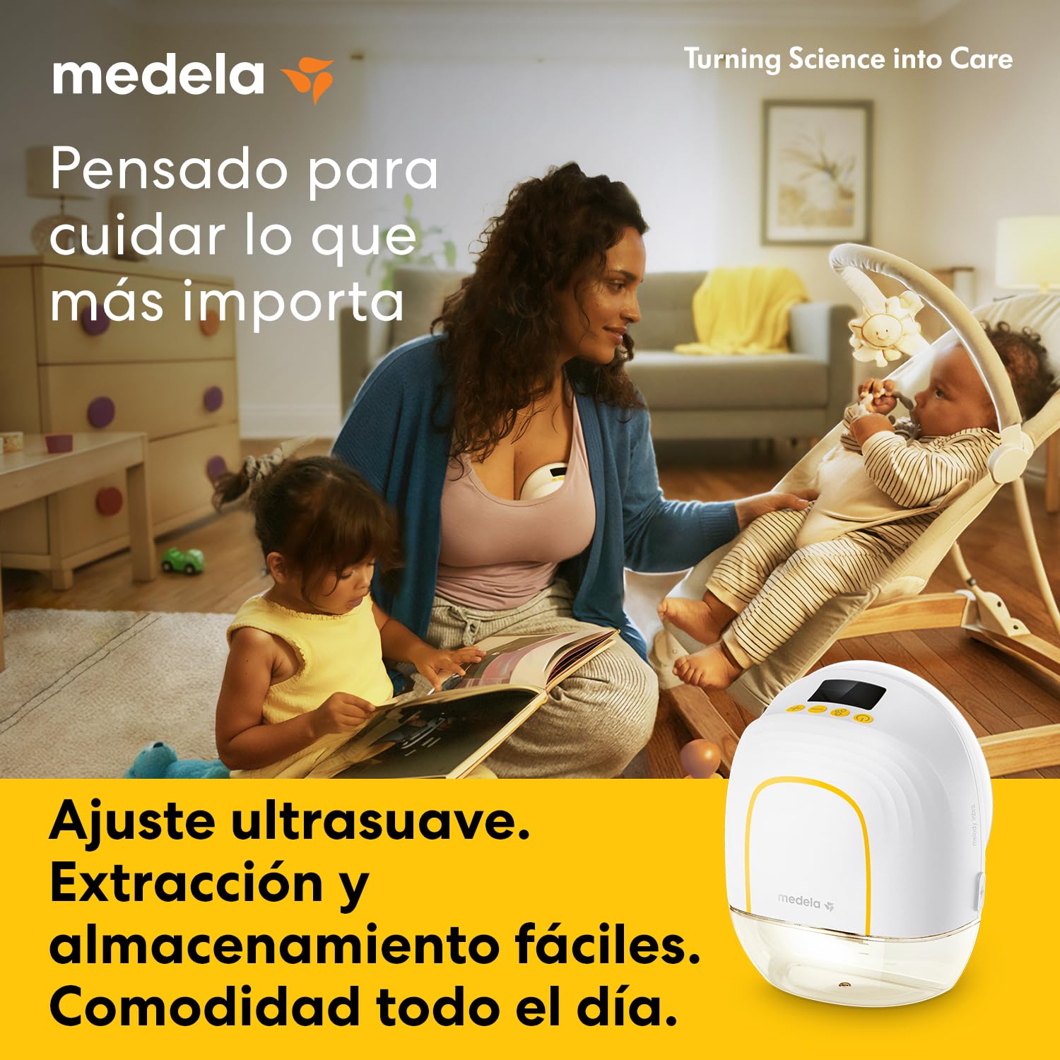 Medela Melody Inbra Extractor manos libres sin cables – ajuste ultra suave, todo en uno, Rendimiento potente, 2 modos y 9 niveles, embudos de silicona, puerto USB-C
