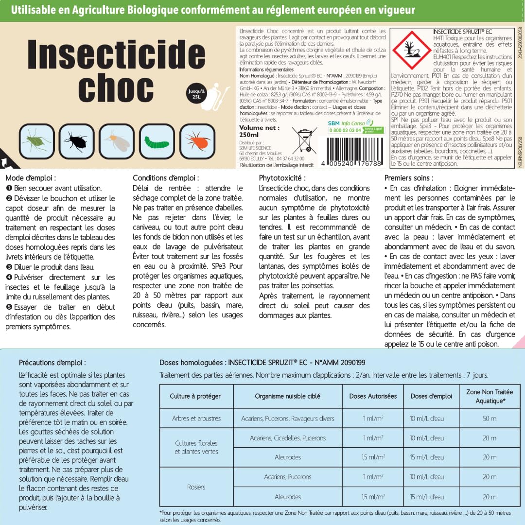 Anti Insectes - Action Choc - Traitement Concentré - 2x 250ml - Acariens Pucerons Ravageurs - NEUPINSPOLY250X2