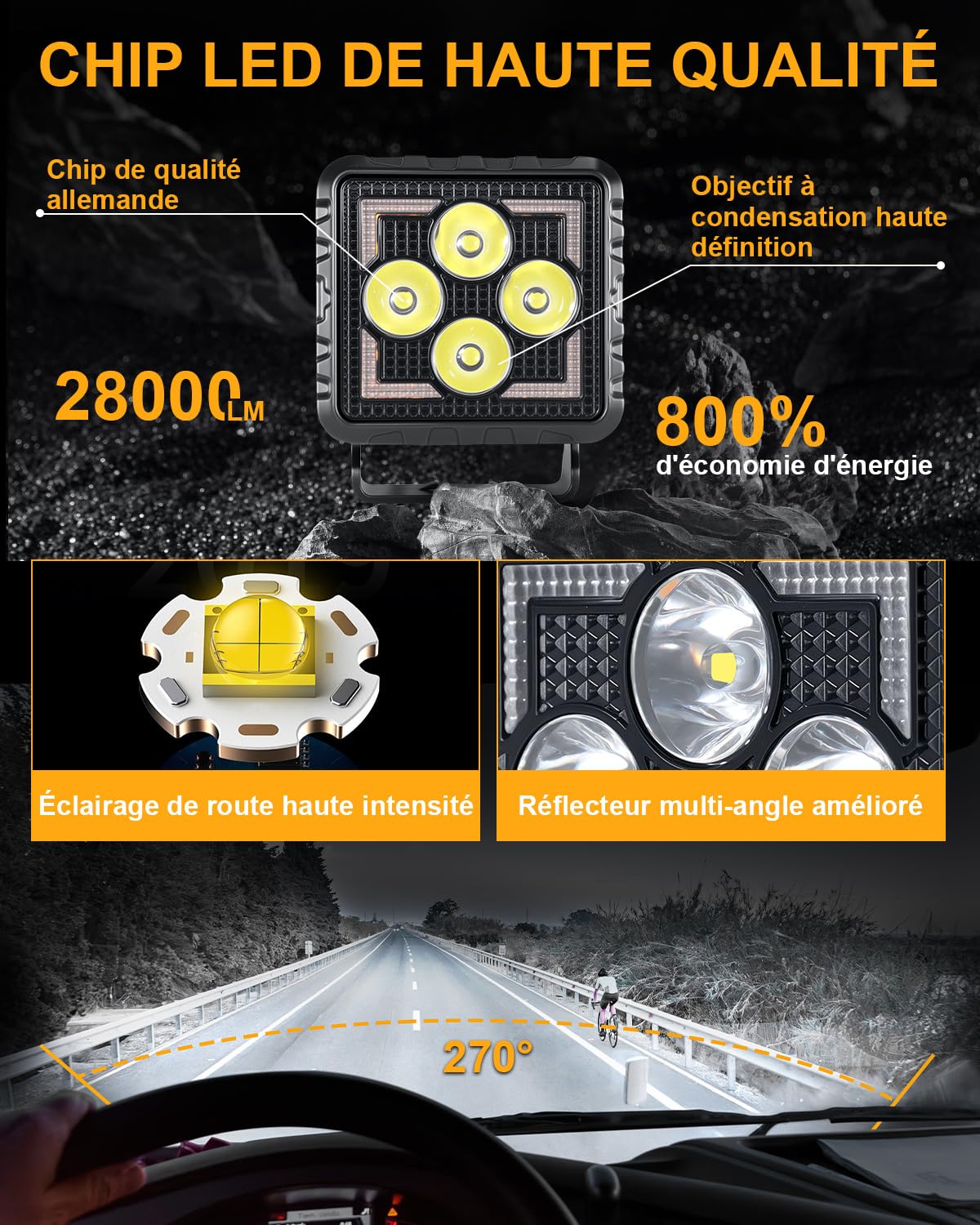 antom 2 Pièces Phare De Travail LED 28000 Lumens 3000K/6500K Phare Additionnel 12V 24V IP68 Avec Puce LED De Haute Qualité Pour SUV, UTV, Pelleteuses, Tracteurs, ATV Tout Terrain