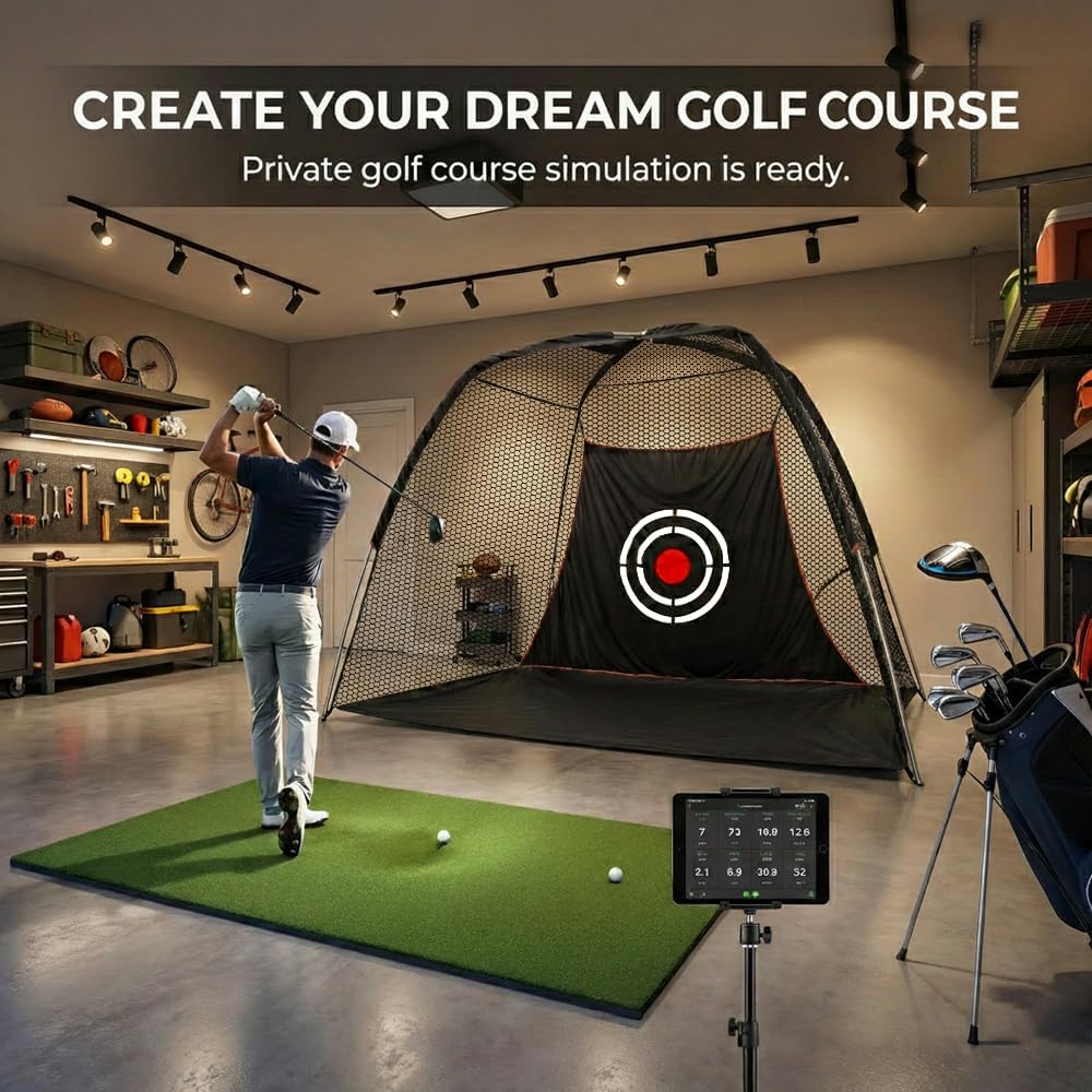 Large Golf Hitting Net for Backyard: 10ft Wide Cage with Noise-Reducing Velvet Target - Heavy Duty 420D Oxford Garage Indoor Swing Training Aids