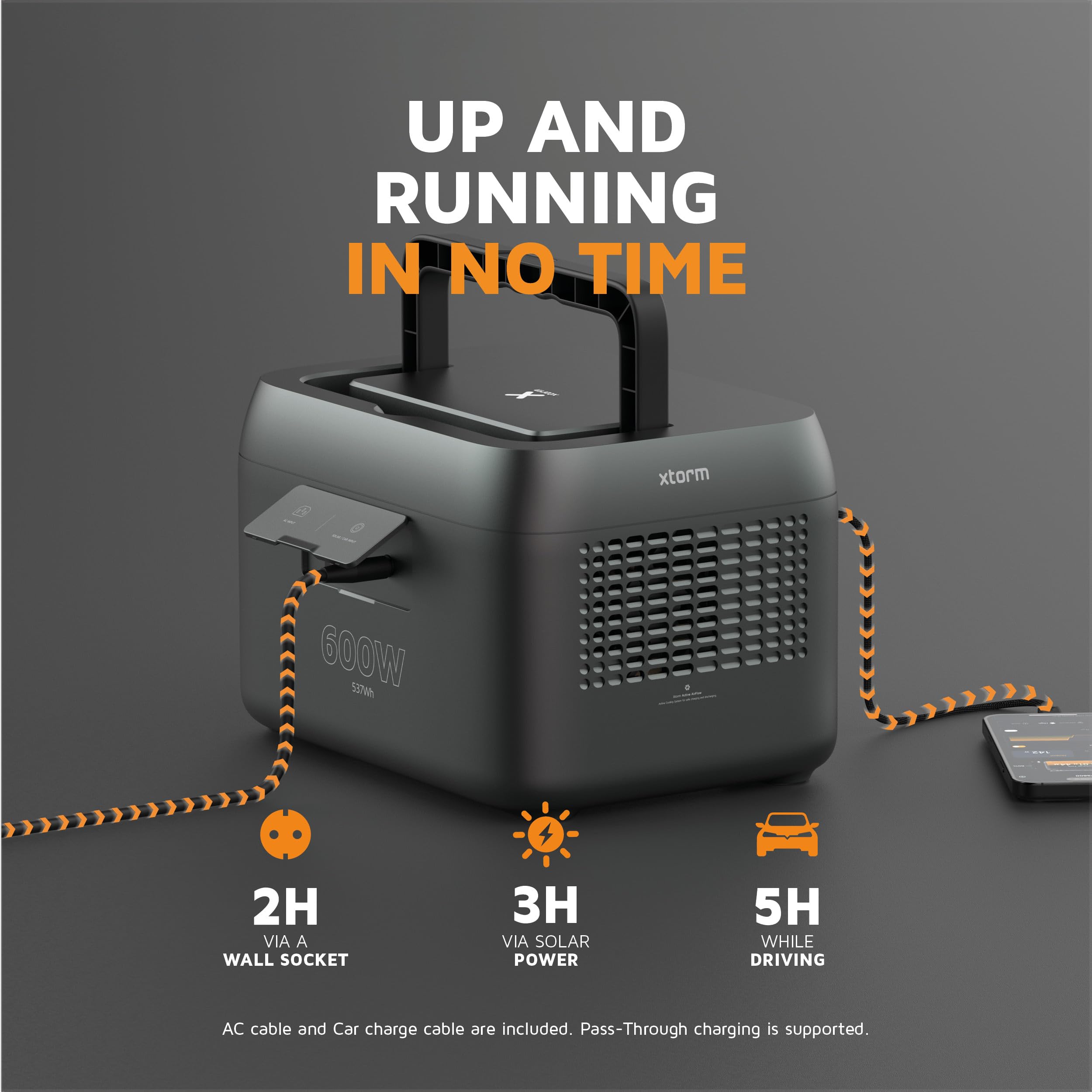Xtorm - Generador eléctrico portátil con panel solar de 200 W, batería LiFePO4 512Wh, carga rápida en 1,5 horas, 2 salidas AC (600 W, Peak 1000 W), tecnología PowerBoost, estación