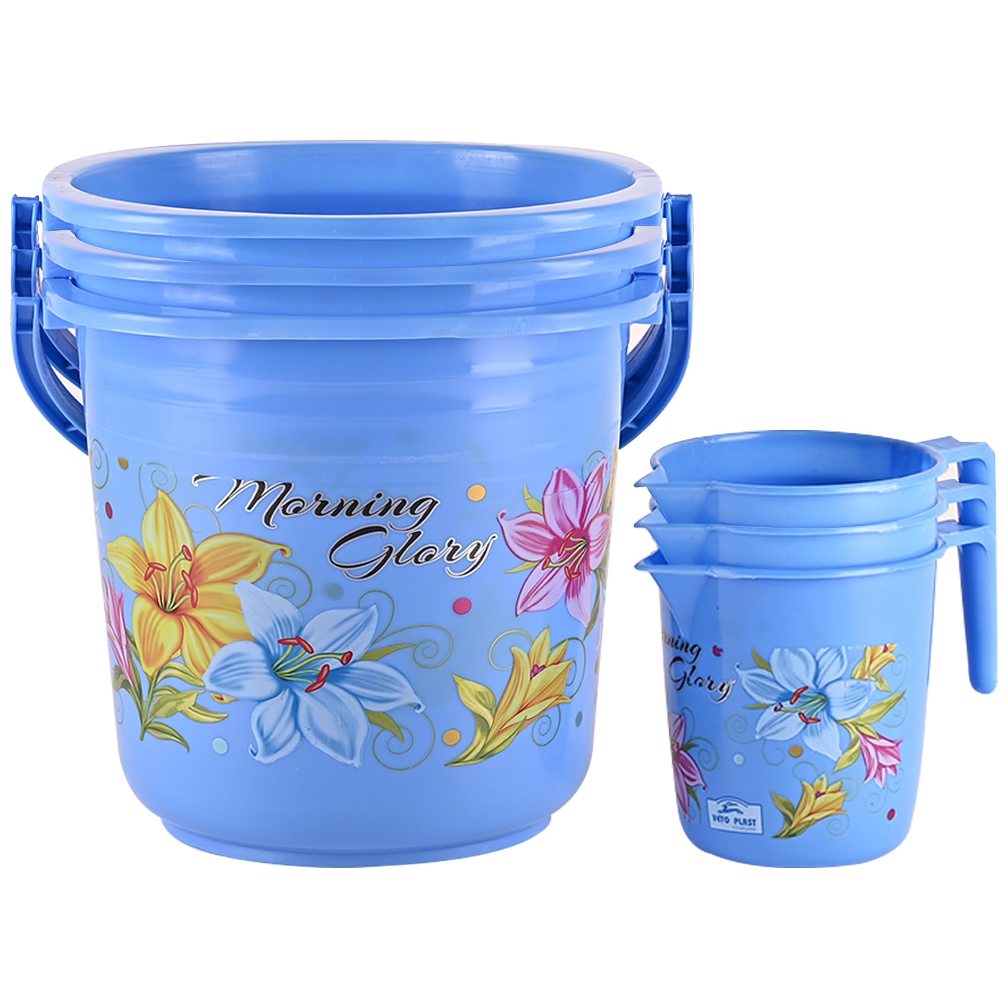 Kuber Industries (Set of 3) Bathroom Set | 3 Pcs Bucket 16 Litre & 3 Pcs Bath Mug 500 ML | Water Bucket for Bathroom | Bathing Mug | Flower Print | Blue (B0DCVT2KKD) Amazon Price History, Amazon Price Tracker