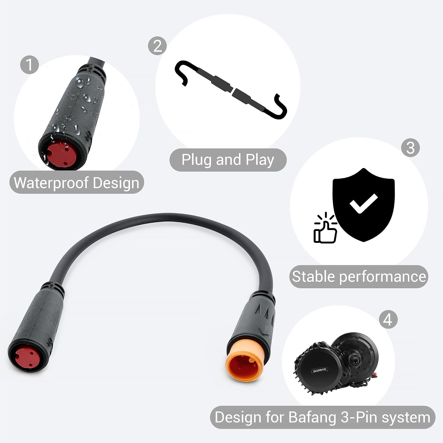 Electric Bike Brake Adapter Cable for BAFANG Ebike System, 2-Pin Female to 3-Pin Male, 5.9 inches, Black(2 PCS)