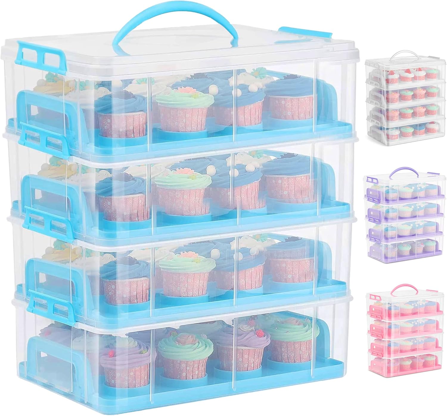 SG Traders Cupcake Carrier with Handle, 48 Stackable Cake Caddy, 4 Tier