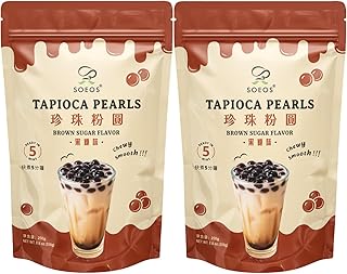 Soeos Boba Pearls, Black Tapioca Pearls 8.8 oz (Pack of 2), Black Sugar Flavor Boba Pearls for Bubble Tea, Smoothies & Desserts – Sweet, Chewy, and Ready to Cook