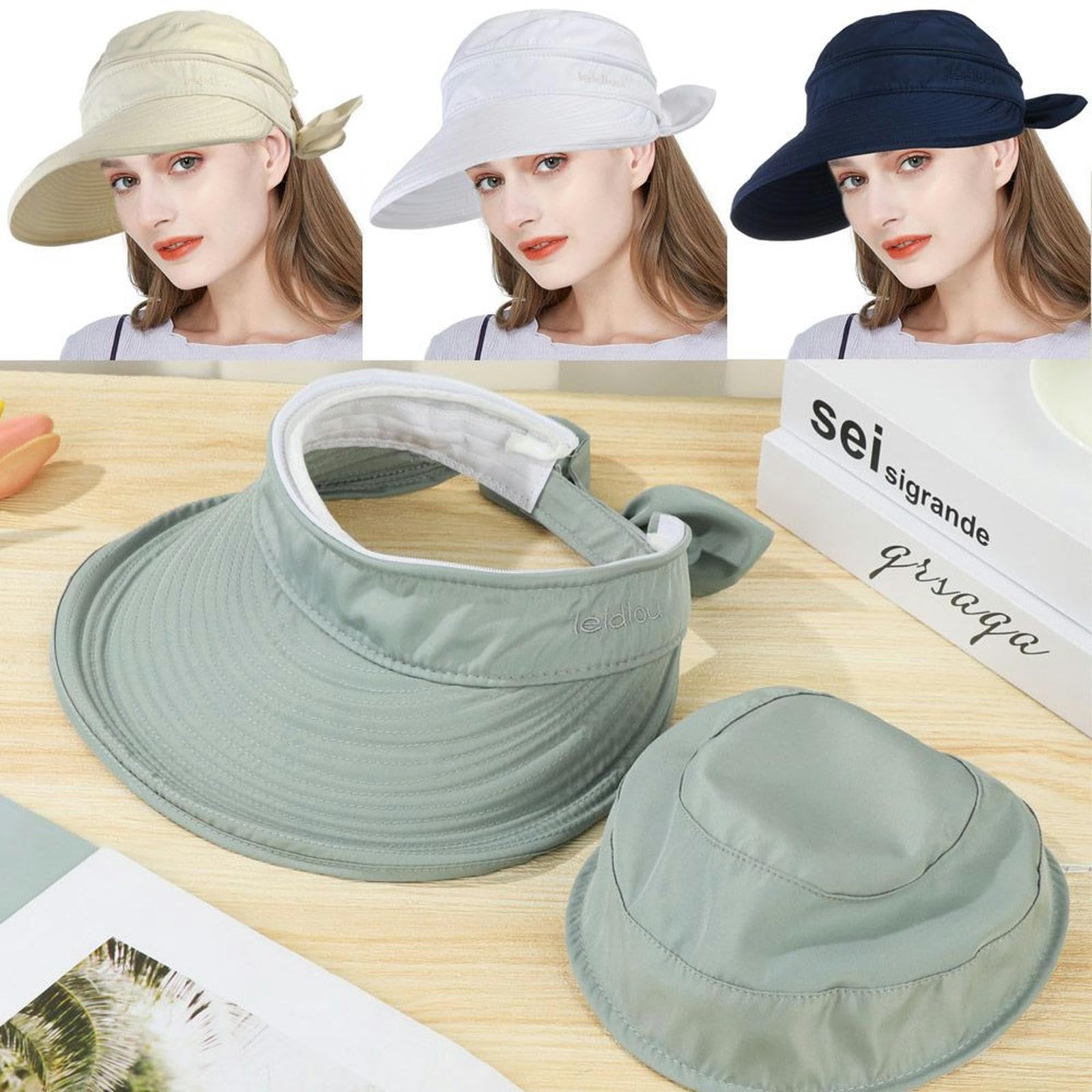 Chapeau de Soleil Protection Solaire Chapeau Femmes Larges Bordure De Soleil Visière Pliable Protection D'Été Printemps D'Été