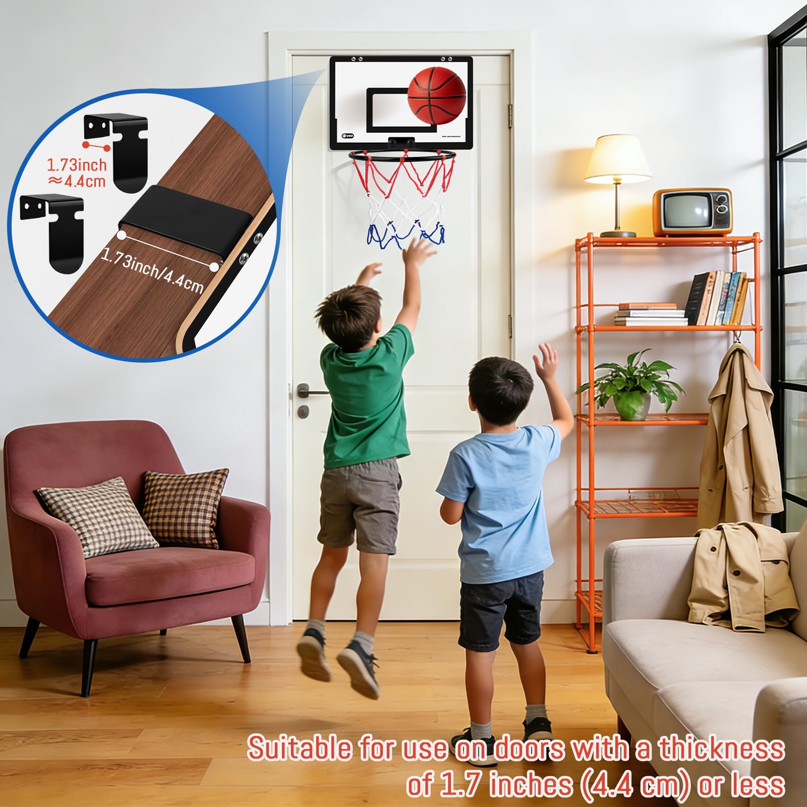 Basketballkorb und Basketballkorb über der Tür, 2-in-1 Holz-Sportwäsche/Wäschekorb mit Reifen und Reißverschluss unten, für Kinderzimmer, Teenager, Schlafzimmer, Schlafsaal, Badezimmer