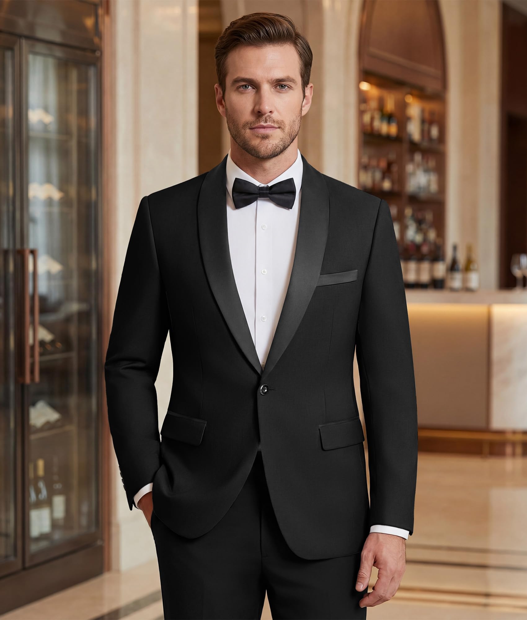 Sakko Herren Slim Fit, Eleganter Blazer mit Schalkragen, Einknopf-Anzugjacke für Hochzeit Business Party, Moderner Herrenblazer Einzeln