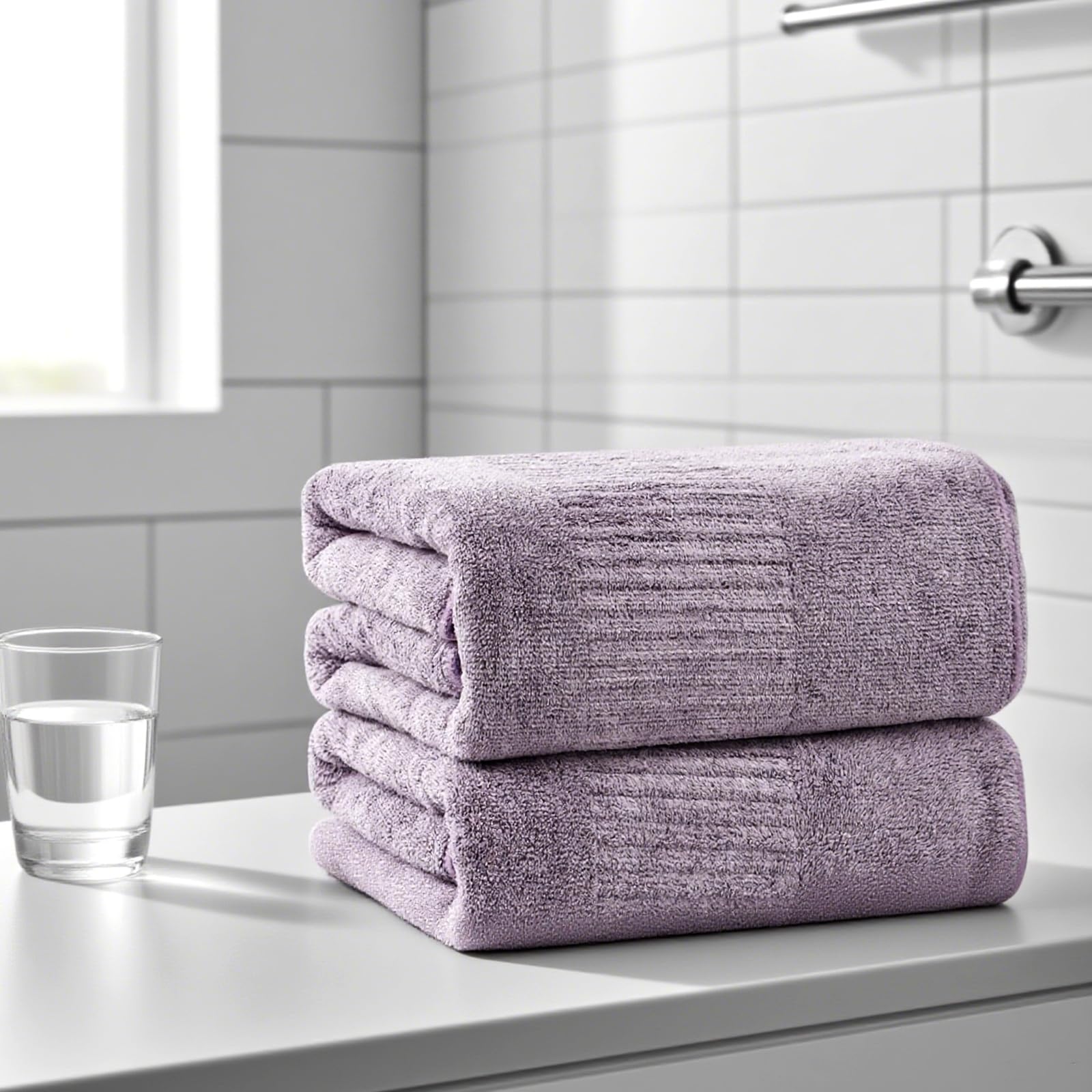 SEISSO 2 Serviettes de Bain Bambou 88.9x160 cm Grand Format, Extra Douces, Haute Absorption, Séchage Rapide, Couleur Violette XXL