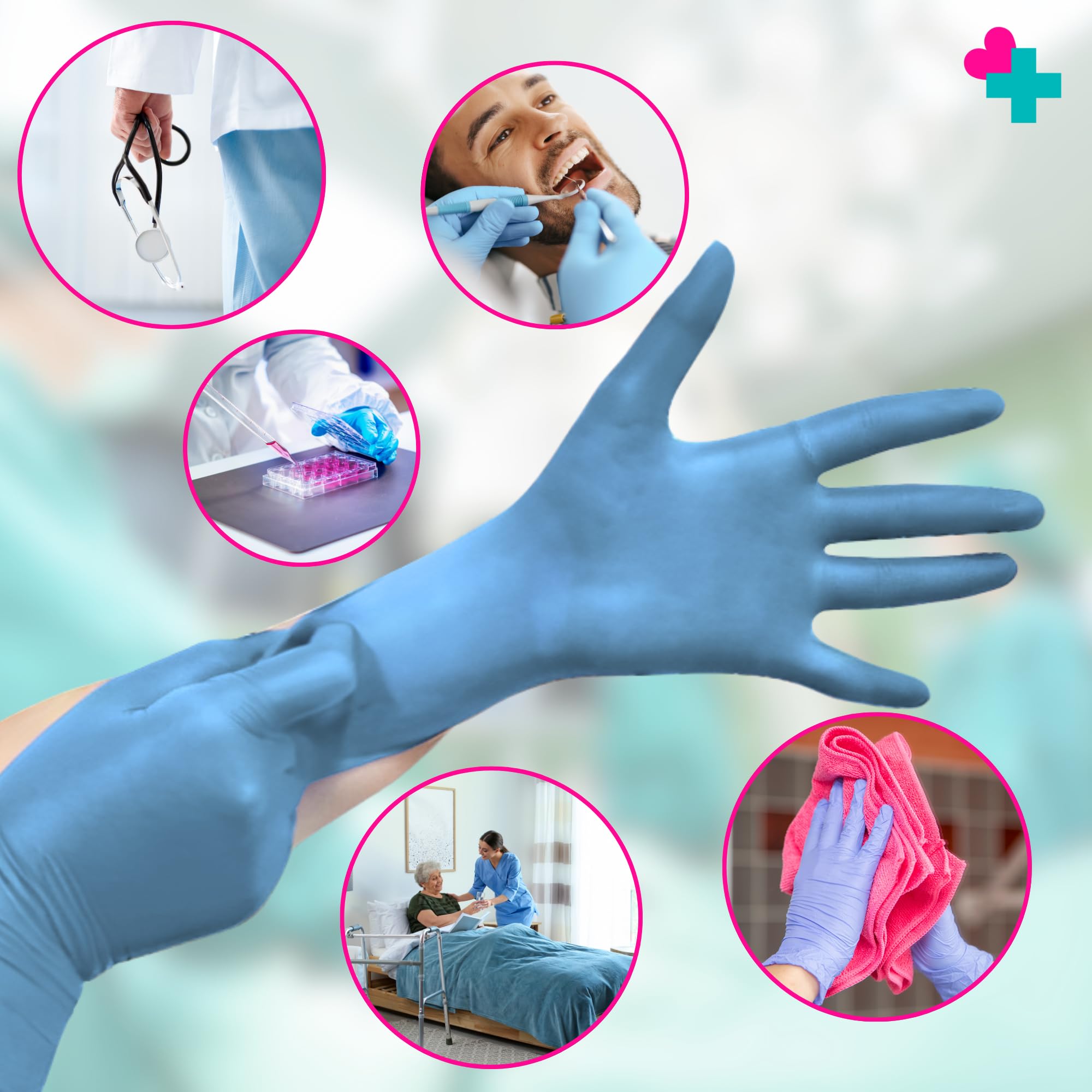 GERCARE Guantes de Nitrilo Desechables. Caja de 100 Unidades Guantes Desechables de 3,5 g de Nitrilo. Guantes de Exploración. Sin Polvo. Sin Látex. Guantes Sanitarios. (10 cajas (100 unidades), M)