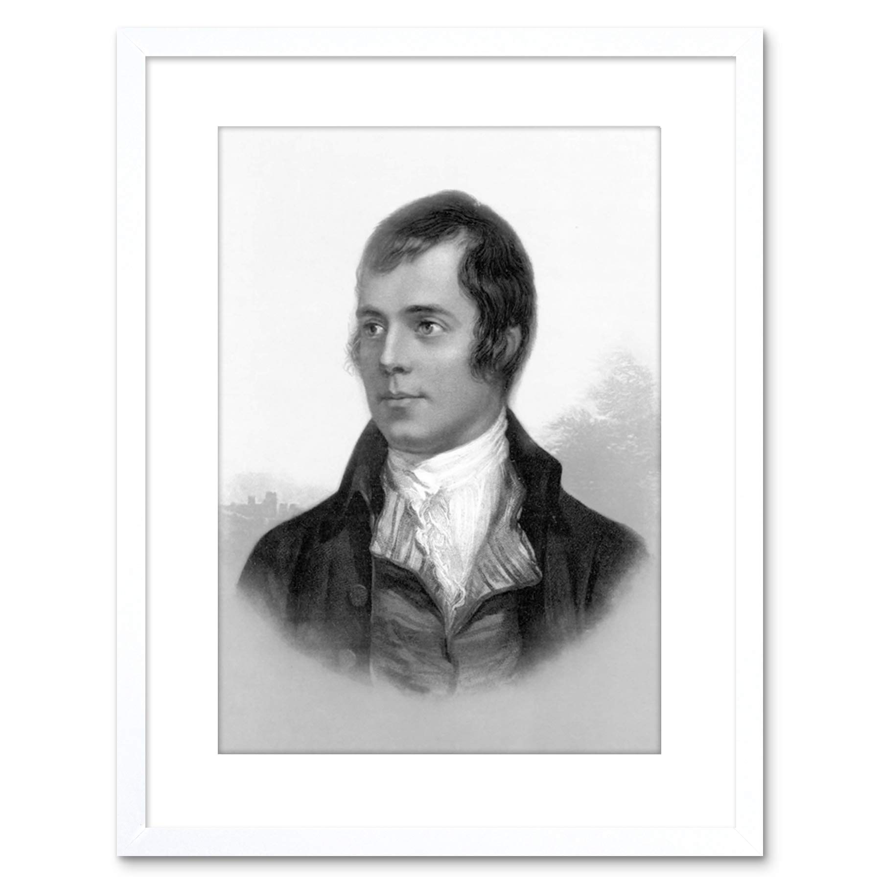 Wee Blue Coo 9x7 '' PORTRAIT OF ROBERT BURNS AYR SCOTLAND OLD BW FRAMED ART PRINT F97X901