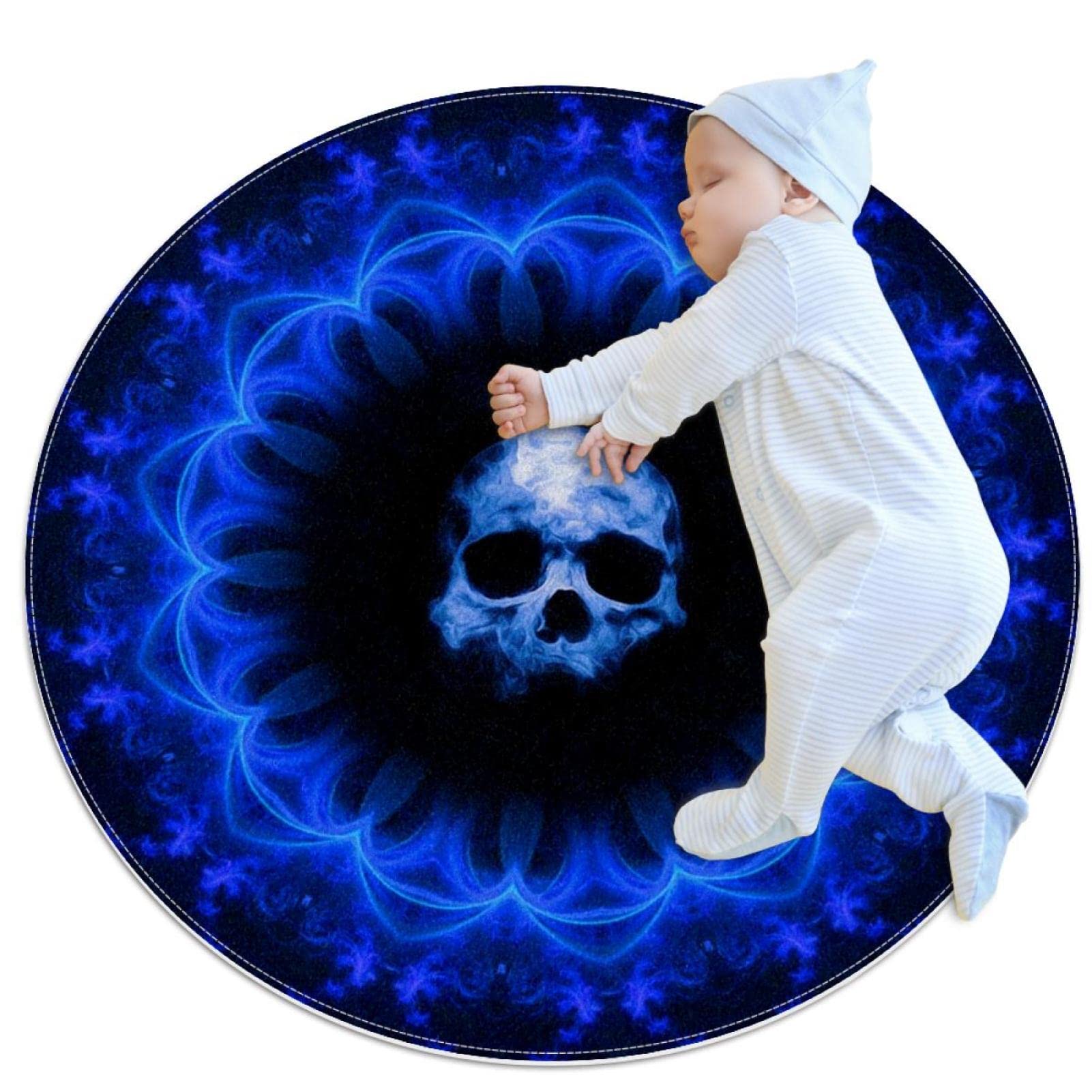 Tapis de bain antidérapant motif tête de mort rond 1m pour chambre