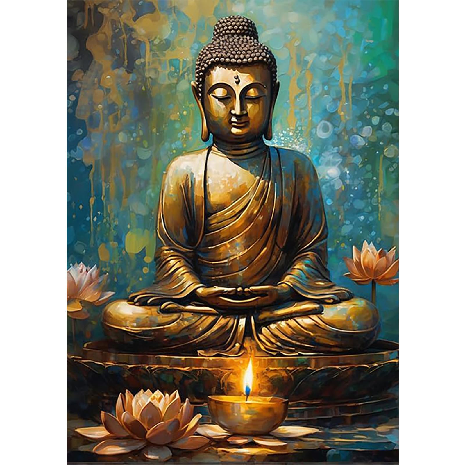 SENQAO Buddha Diamond Painting Kit - 5D Round Full Drill Lotus Art For Adults (12x16 Inch)