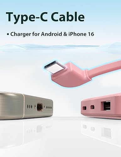 Miniatura 8 de Paquete de 2 cables integrados ultradelgados de 6000 mAh, batería externa de 3 salidas, compatible con iPhone, color negro y rosa