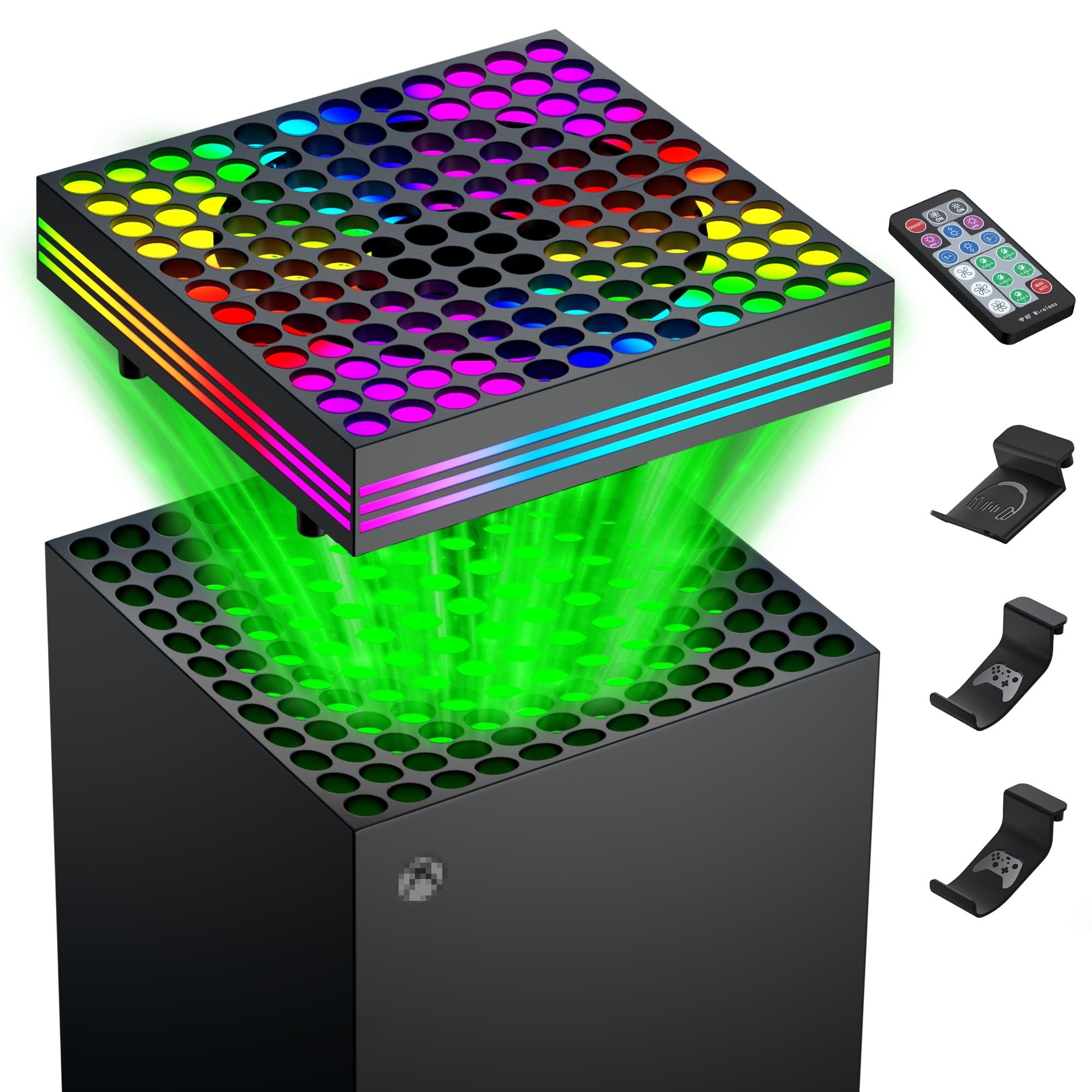 RGB Cooling Fan for Xbox Series X Console - with 3 Controller and Headphone Hooks Fan Cooler System