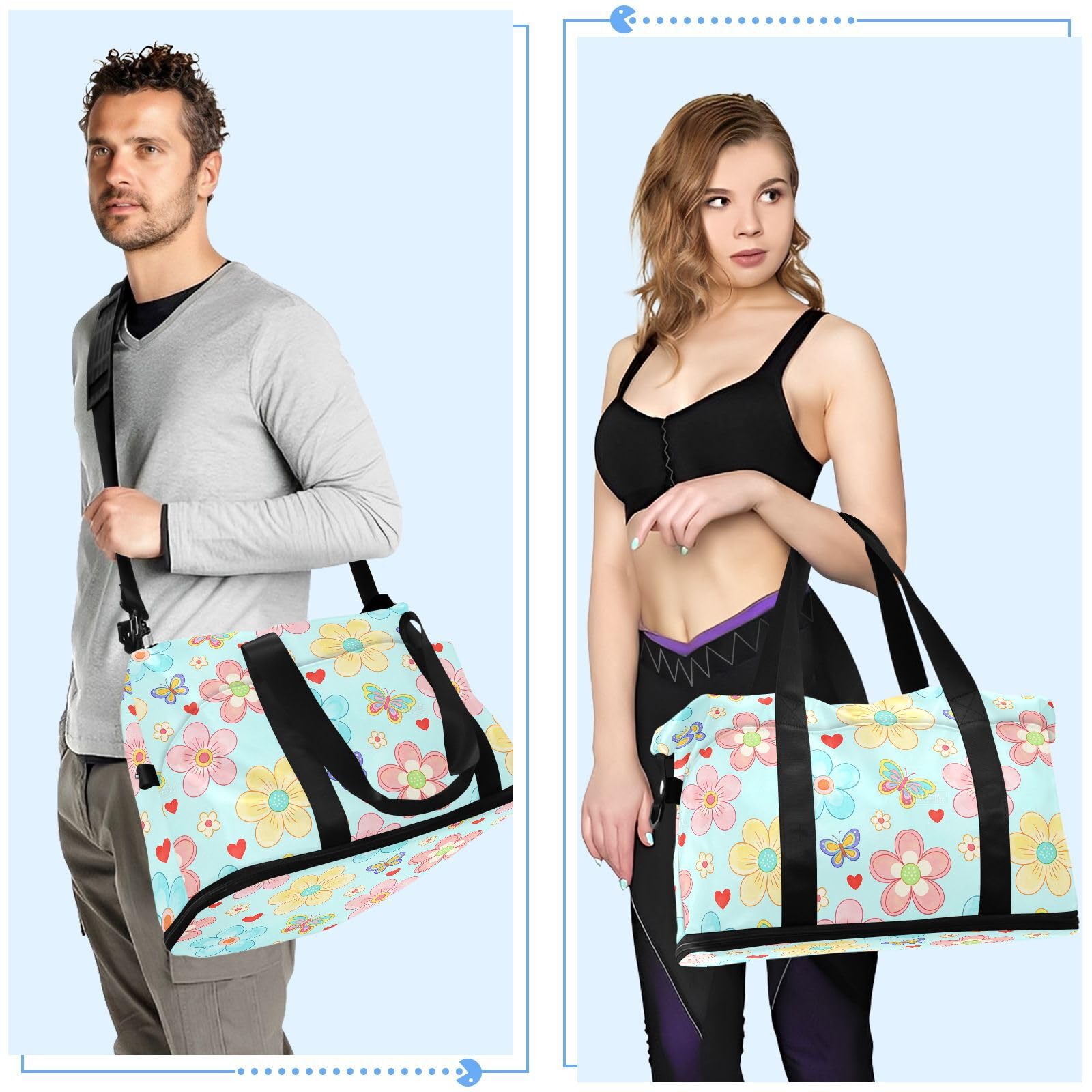 2-teiliges Set mit bunten Blumen, Gepäck, Reisetasche, Handgepäcktasche mit Kulturbeutel für Geschäftsreisen