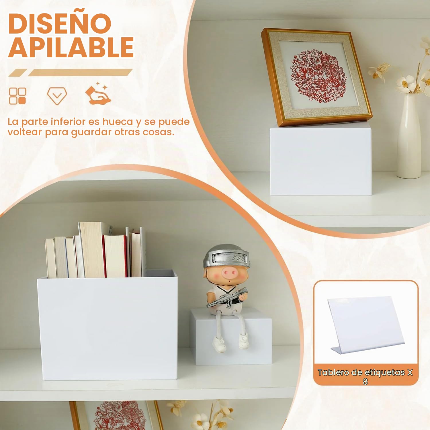 Soporte De Pastelería Decorativos,Soporte Para Tartas,8 Piezas Expositor In Acrílico Con Mini Señales De Mesa,Para Mesa Dulce Accesorios Para Bodas/Fiestas/Eventos, Blanco