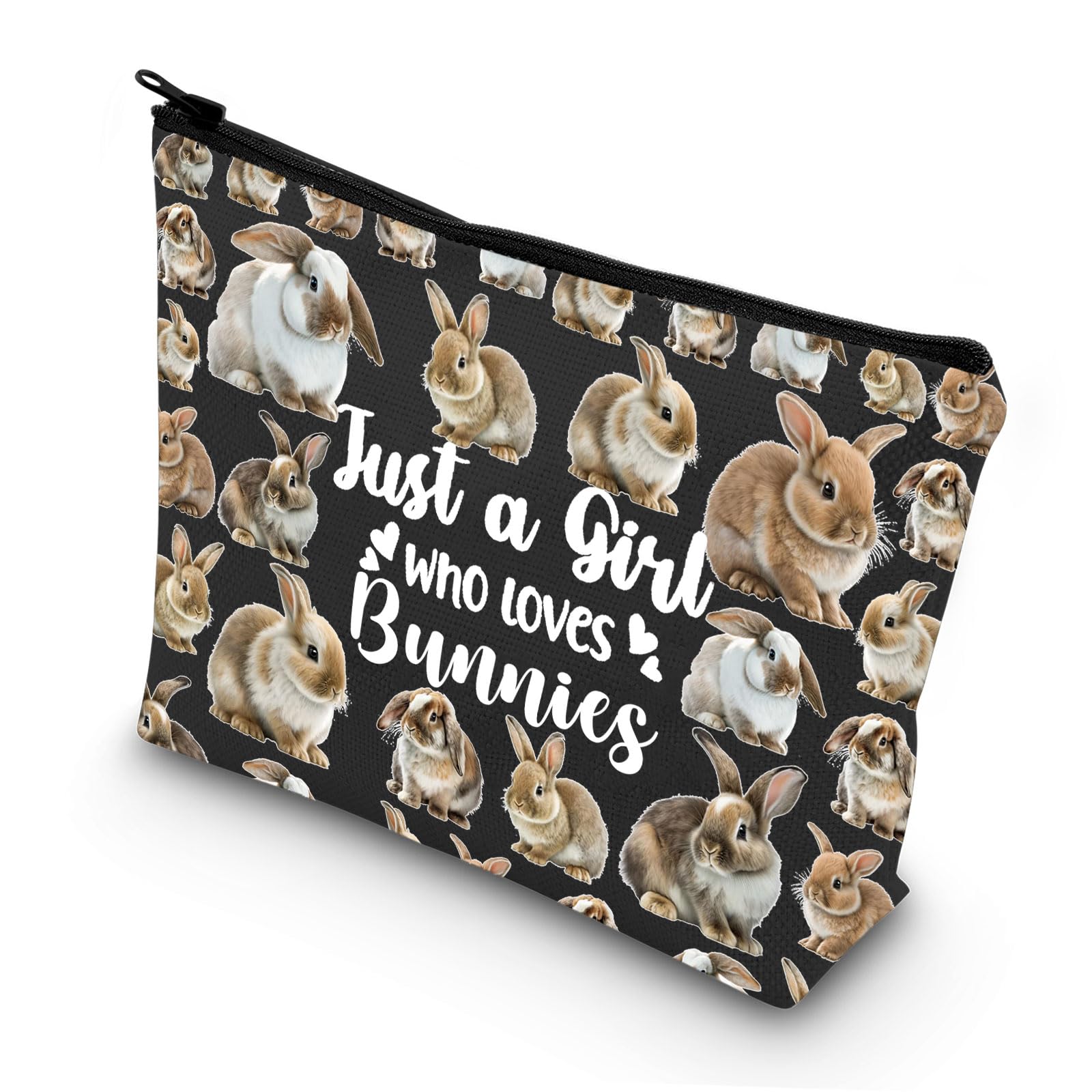 LEVLO Funny Bunny Cosmetic Bag Animal Lover Gift Just A Girl Who Loves Bunnies Makeup Zipper Pouch Bag Bunny Lover Gift for Women Girls Bunnies Black