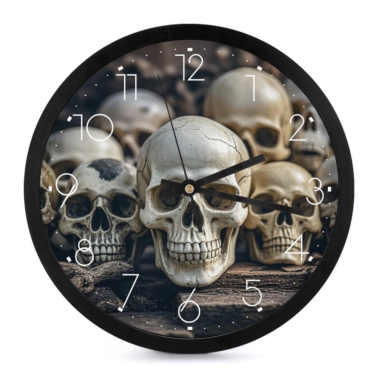Horloge murale crânes de 25,4 cm silencieuse pour salon et bureau
