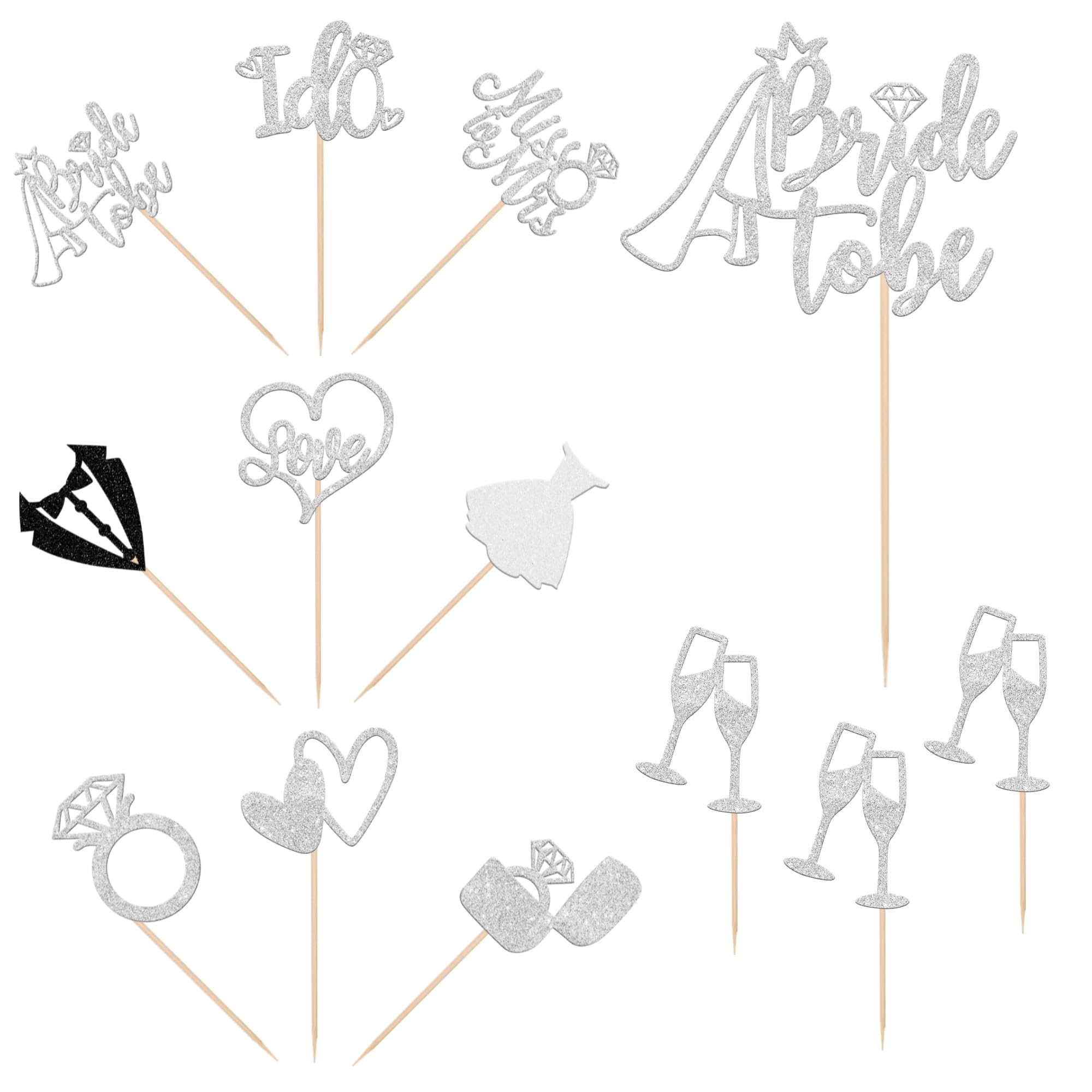 SYKYCTCY 21 Pack Bride to Be Cake Topper Glitter I Do Love Heart Ring Miss To Mrs Cupcake Picks Bridal Shower Cake Decorations for Wedding Engagement Bachelorette Party Supplies Silver - Image 3