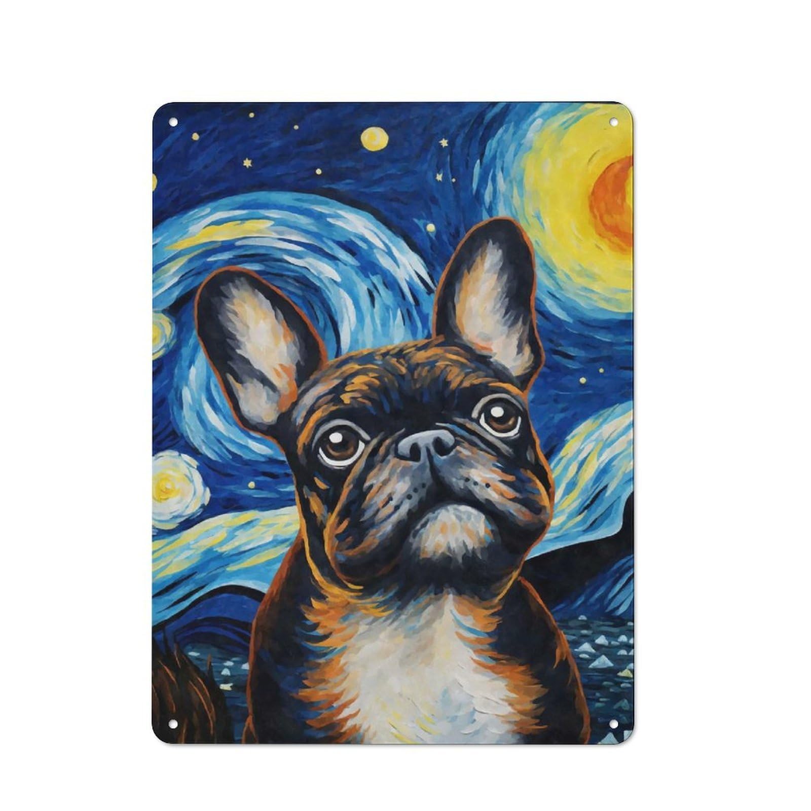 French Bulldog Night Workshop Style Metal Wall Decor 40x30cm, Decorative Metal Plaque for Garage, Workshop, Shed Or Utility Room