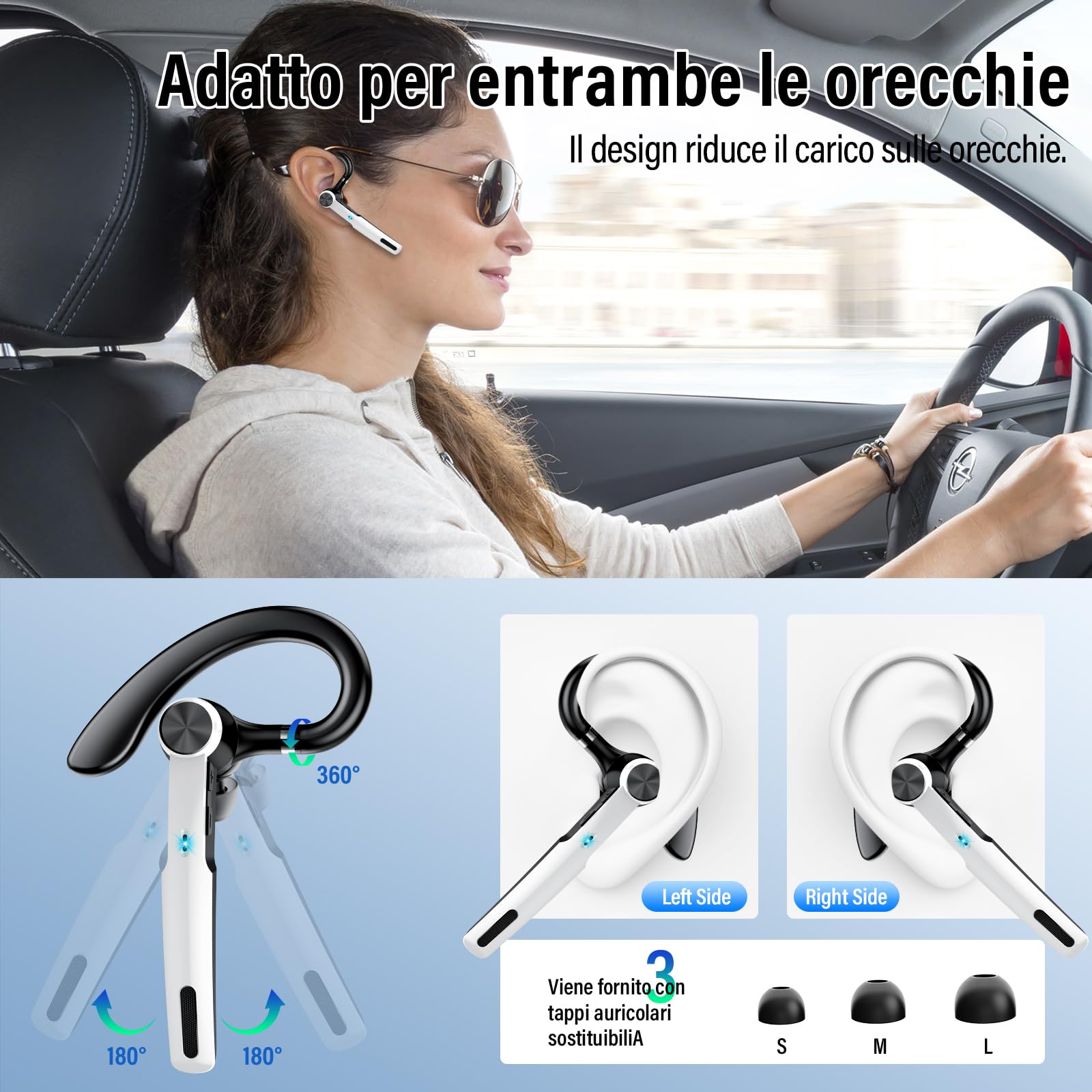Auricolare Bluetooth Singolo, 60 Ore di Conversazione in HD CVC 8.0 Auricolare V5.3, Auricolari Bluetooth con Doppio ENC Mic, Cuffie Con Scatola di Ricarica, Adatto per Lavoro/Ufficio/Guida, Bianco Auricolare Bluetooth Singolo, 60 Ore di Conversazione in HD CVC 8.0 Auricolare V5.3, Auricolari Bluetooth con Doppio ENC Mic, Cuffie Con Scatola di Ricarica, Adatto per Lavoro/Ufficio/Guida, Bianco