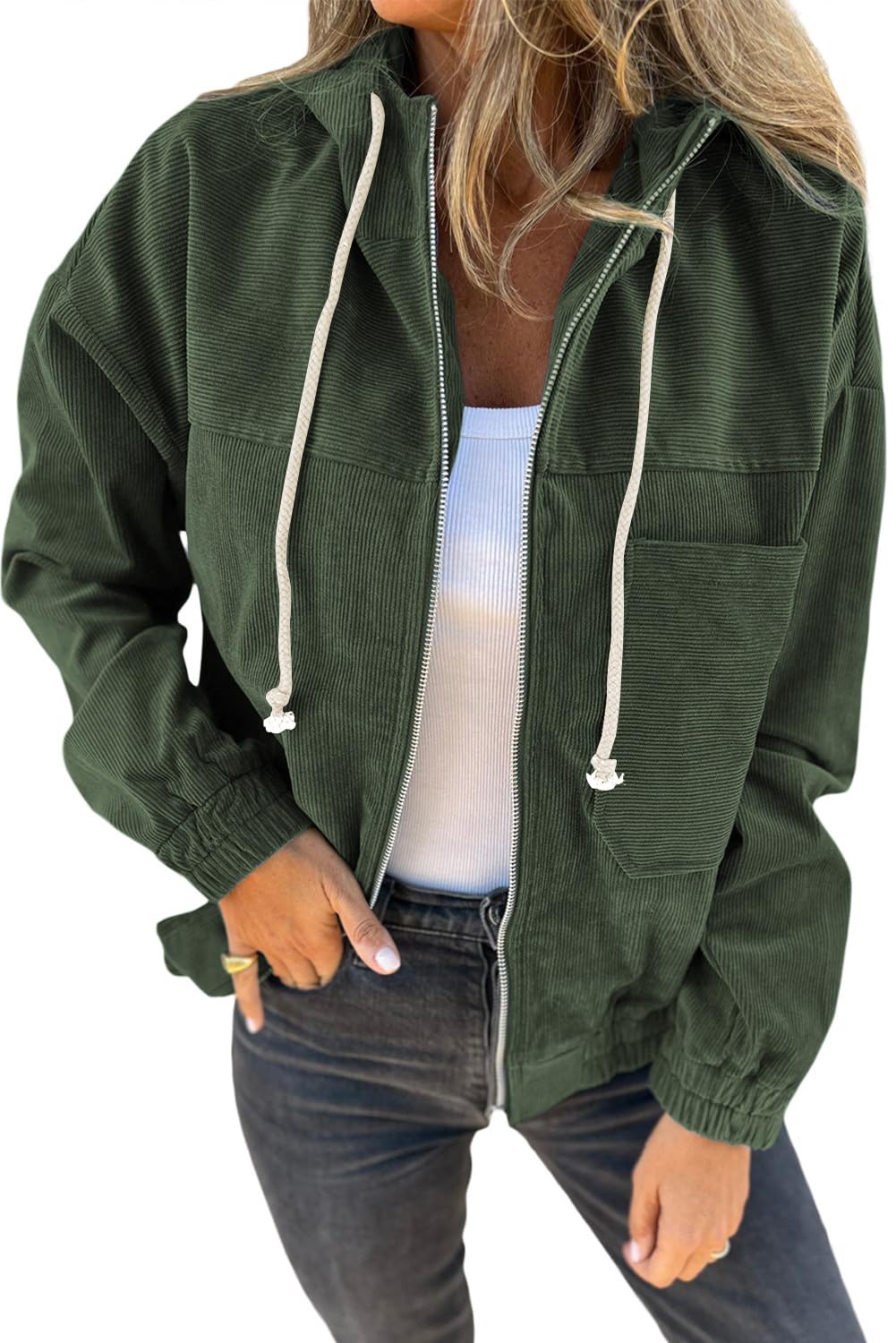 YUTILA Cord Jack Damen frühling Herbst Übergangsjacke