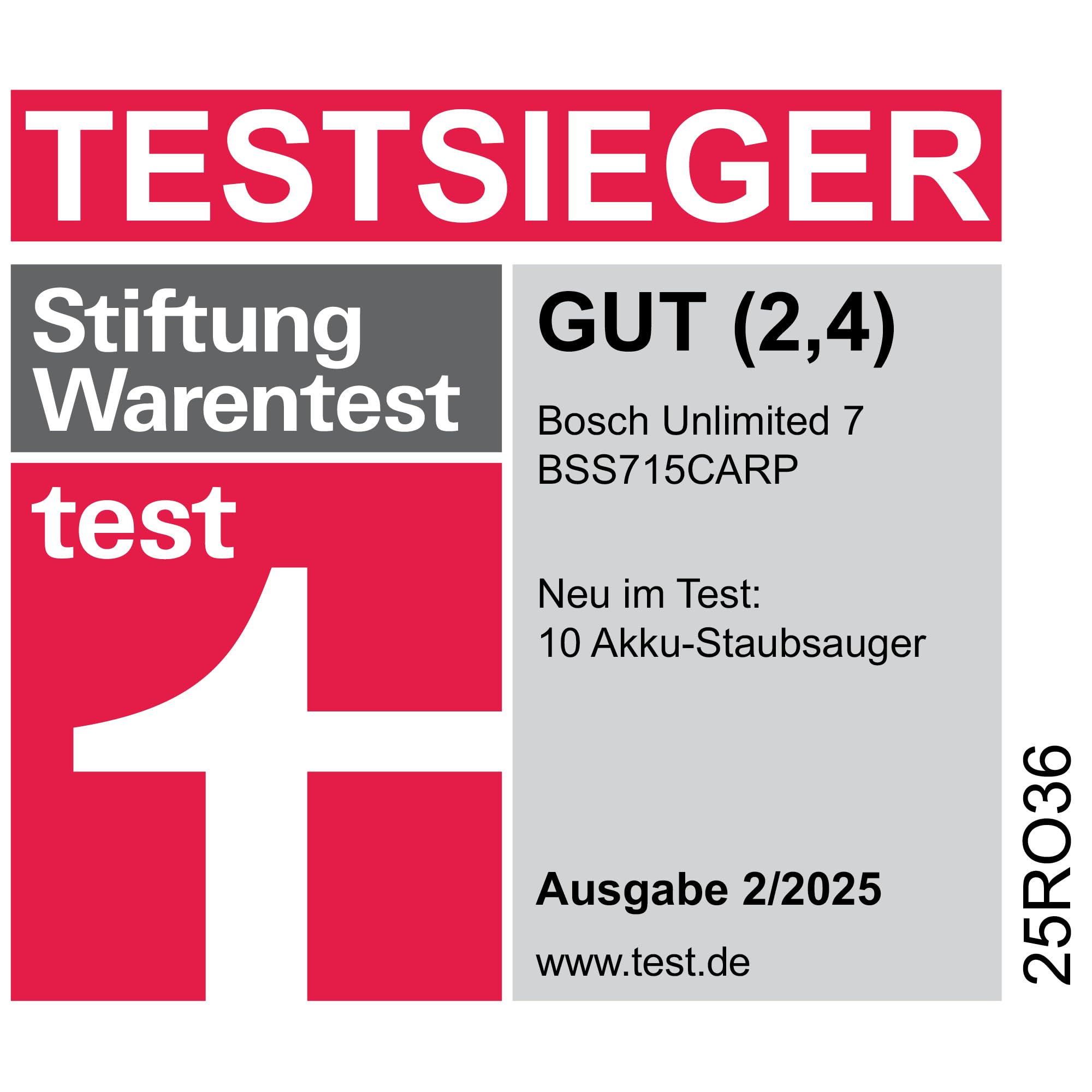 Bosch Akku-Staubsauger Unlimited 7 BSS715CARP, kabellos, Knickrohr, Hygiene-Filter, 10 Jahre Motorgarantie, 5.0 Ah Akku, Schnellladegerät, XXL-Polsterdüse, Turbostufe, Made in Germany, weiß