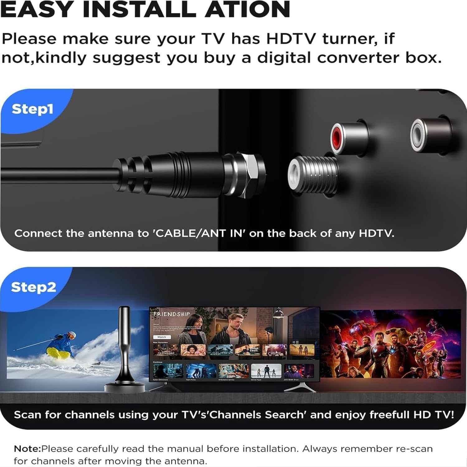 Antena de TV para Smart TV interior, antena de TV para canales locales, antena digital para Smart TV en interiores, fácil instalación, soporta canales 4K 1080p, base magnética fuerte, cables de 16.4