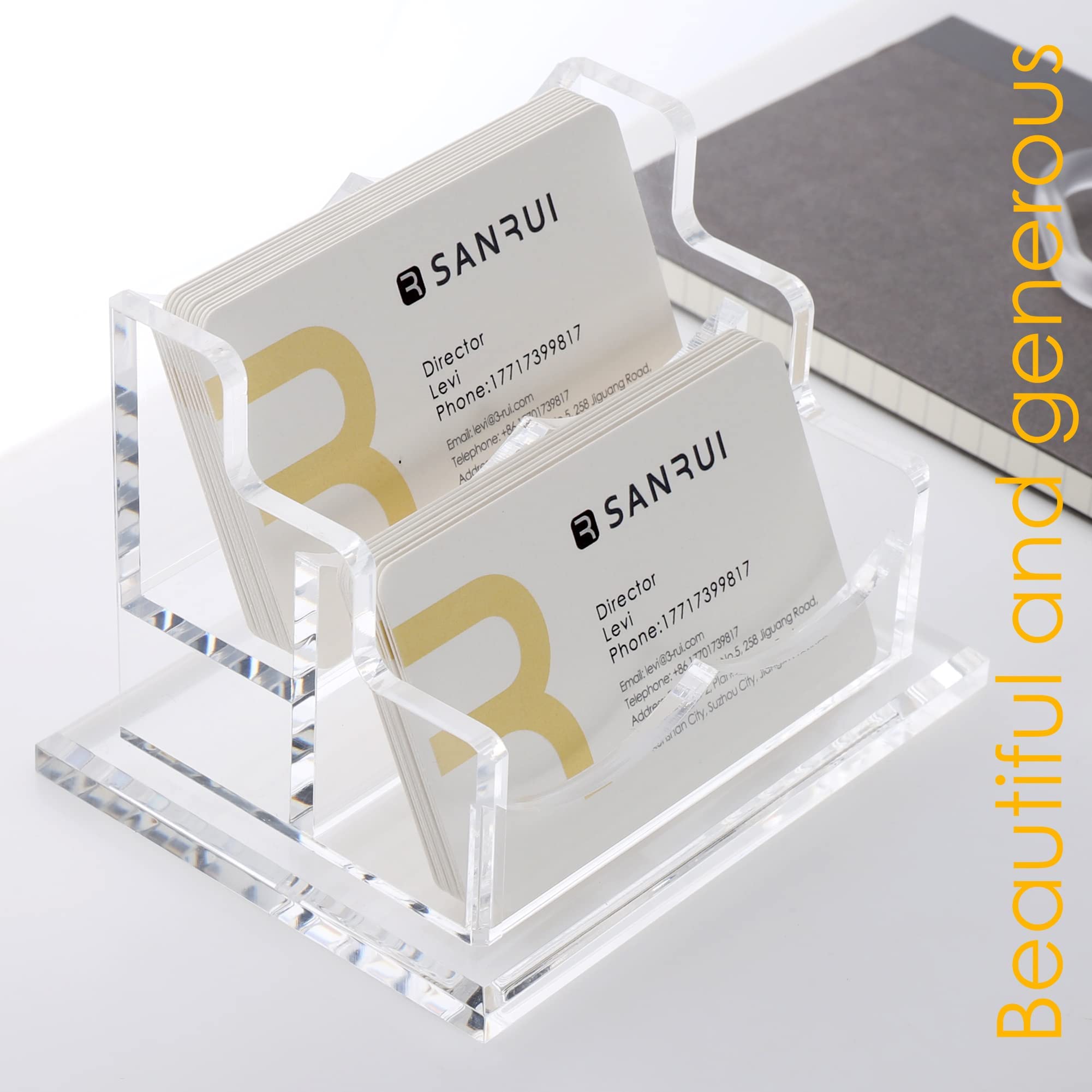 SANRUI Visitenkartenhalter 2 Fächer - Große Kapazität für 120 Visitenkarten, Robuster Acryl Visitenkartenständer mit 8mm Verstärkter Basis, Premium Visitenkarten Aufsteller für Büro, Empfang, Praxis