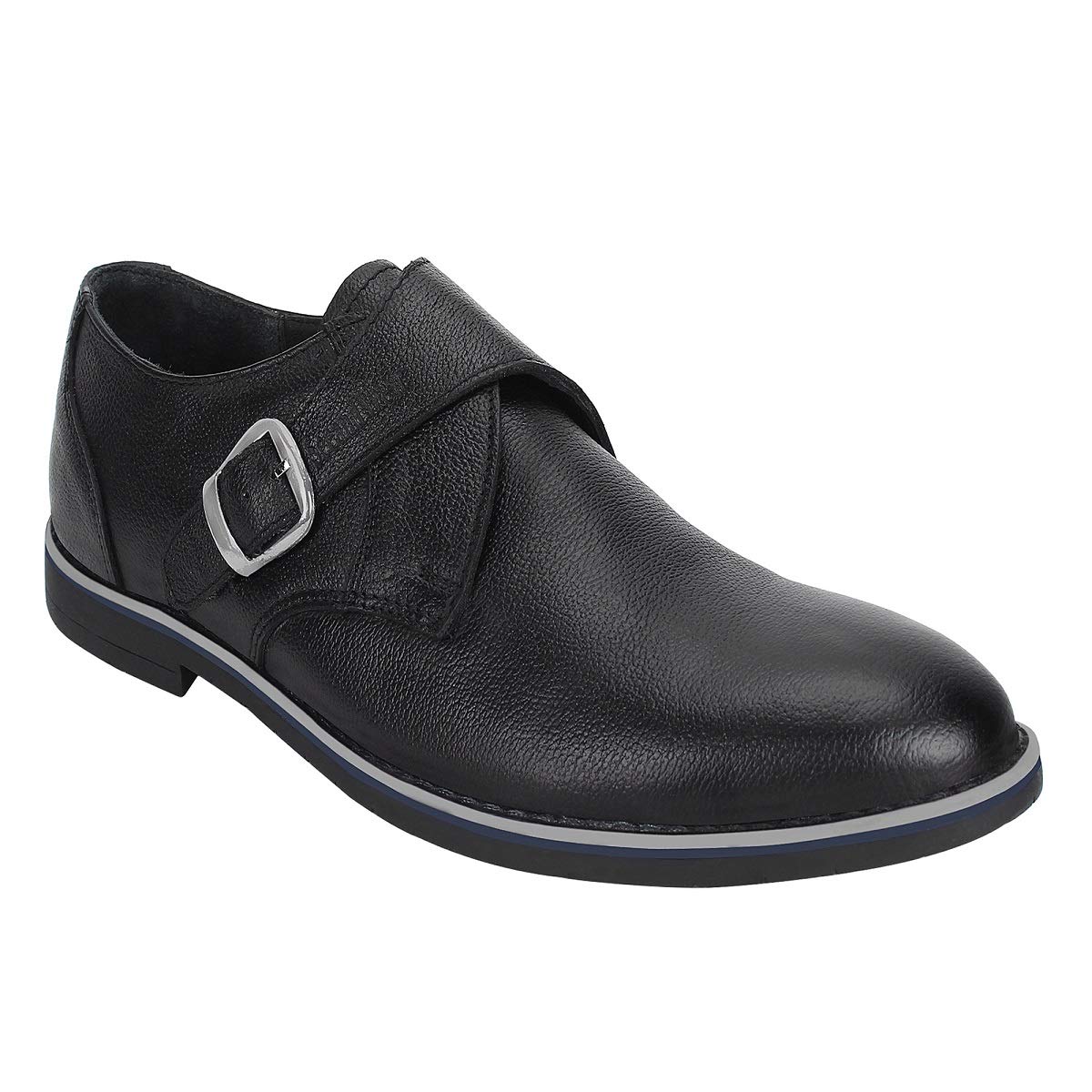 Monk Shoes for Men. Single Strap Black Genuine Leather Formal Shoe.-image-0