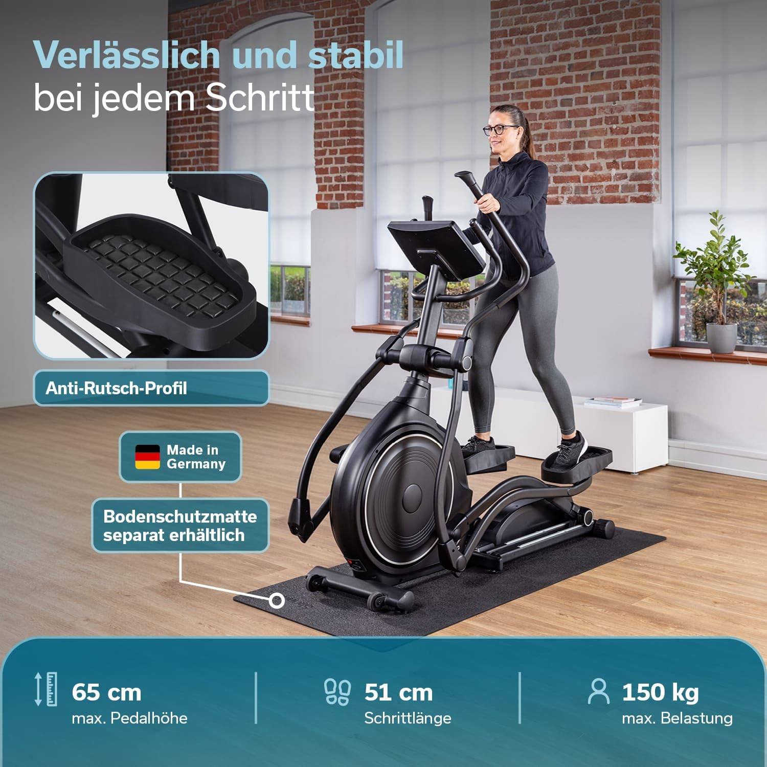 Skandika Crosstrainer Carbon P26-S P30-S Ellipsentrainer mit Steigung bis 150 kg 32 Widerstandsstufen Bluetooth App kompatibel