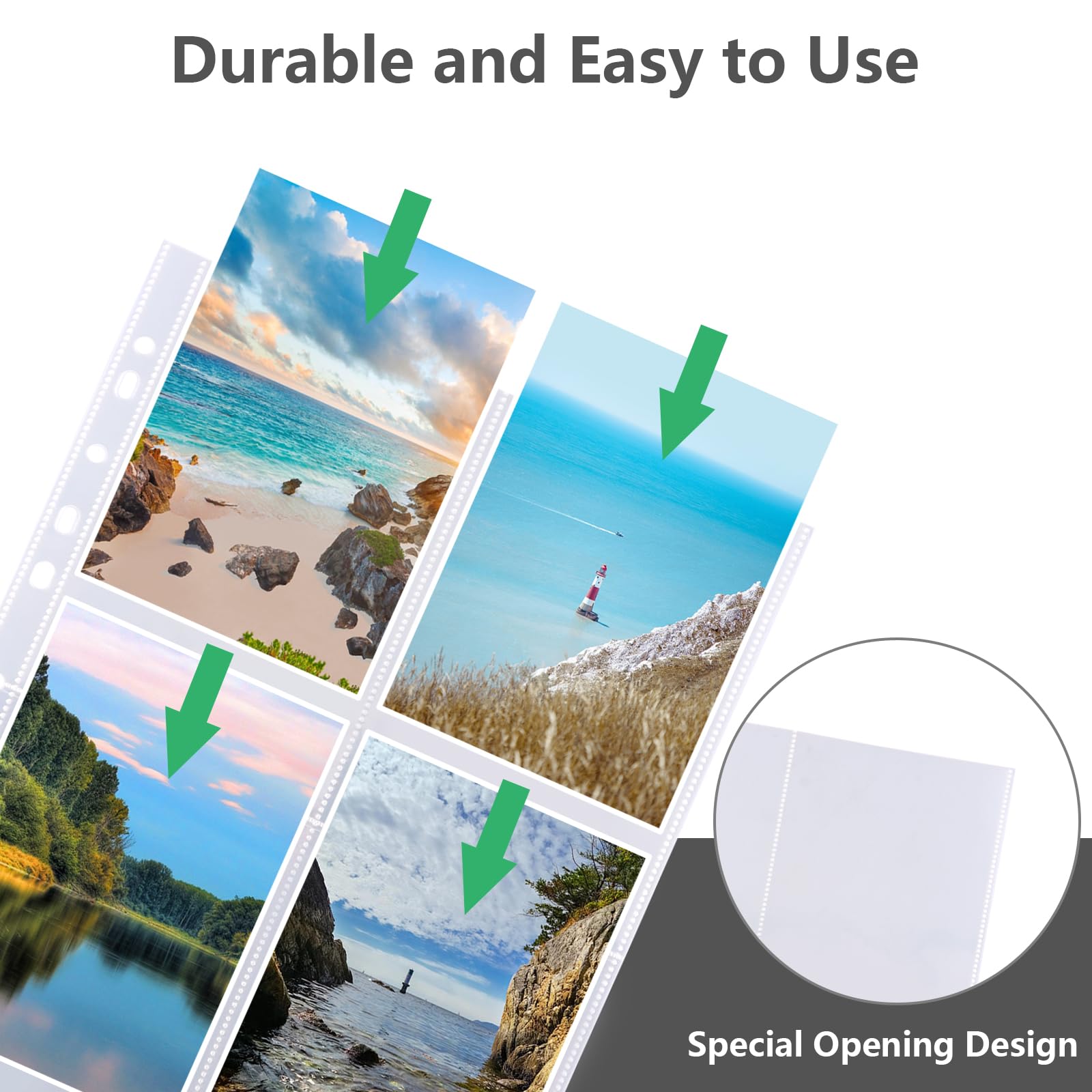120 fundas para fotos A4, transparentes, DIN A4, fundas transparentes para tarjetas postales, 4 compartimentos para familias, bodas, 10,5 x 15,2 cm