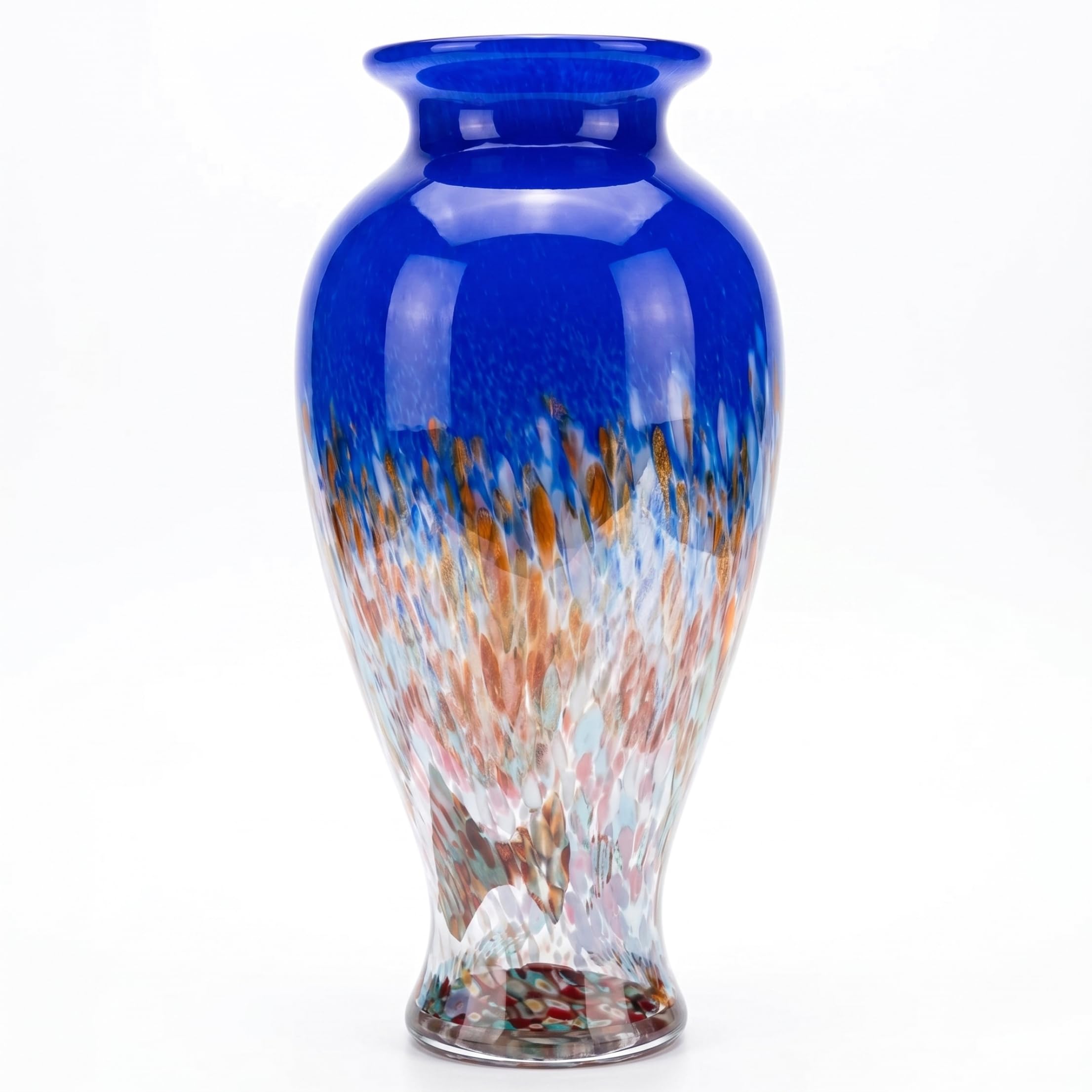Bemonew Blue Glass Vase Blue Glass Vase, 11.8 Inch Decorative Flower, Colored Glaze for Shelf Living Room Centerpieces Decor