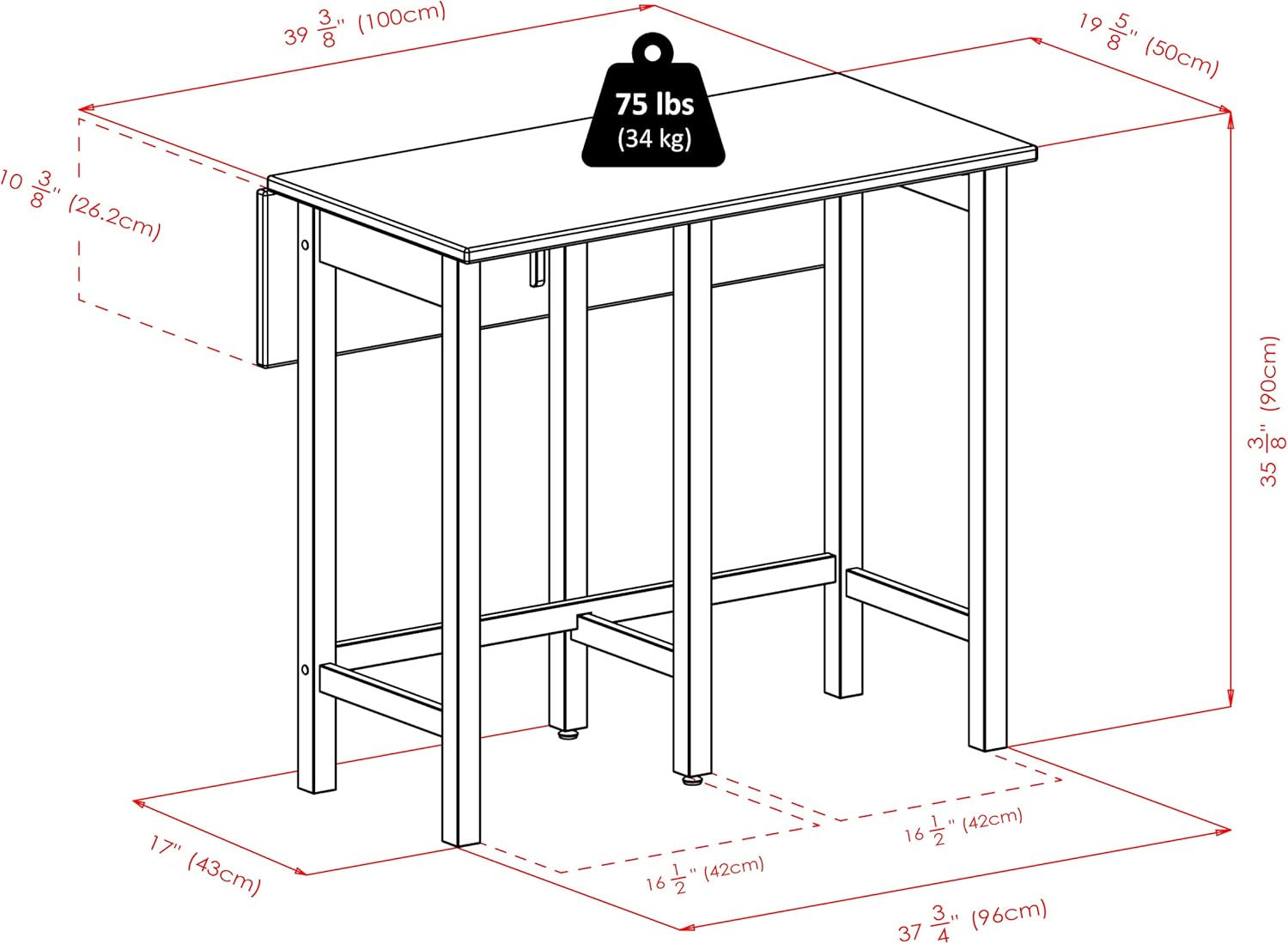 Walnut Drop Leaf Pub Table with 2 V-Back Stools