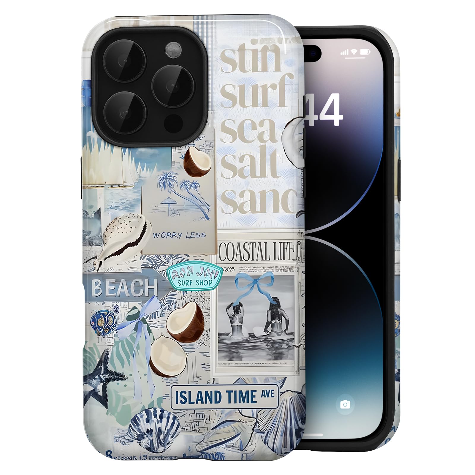 Amzfield Compatible with iPhone 14 Pro Max Case, Aesthetic Summer Phone Case Cute Beach Collage Coast for Girl Women, Scratch Resistant Shockproof