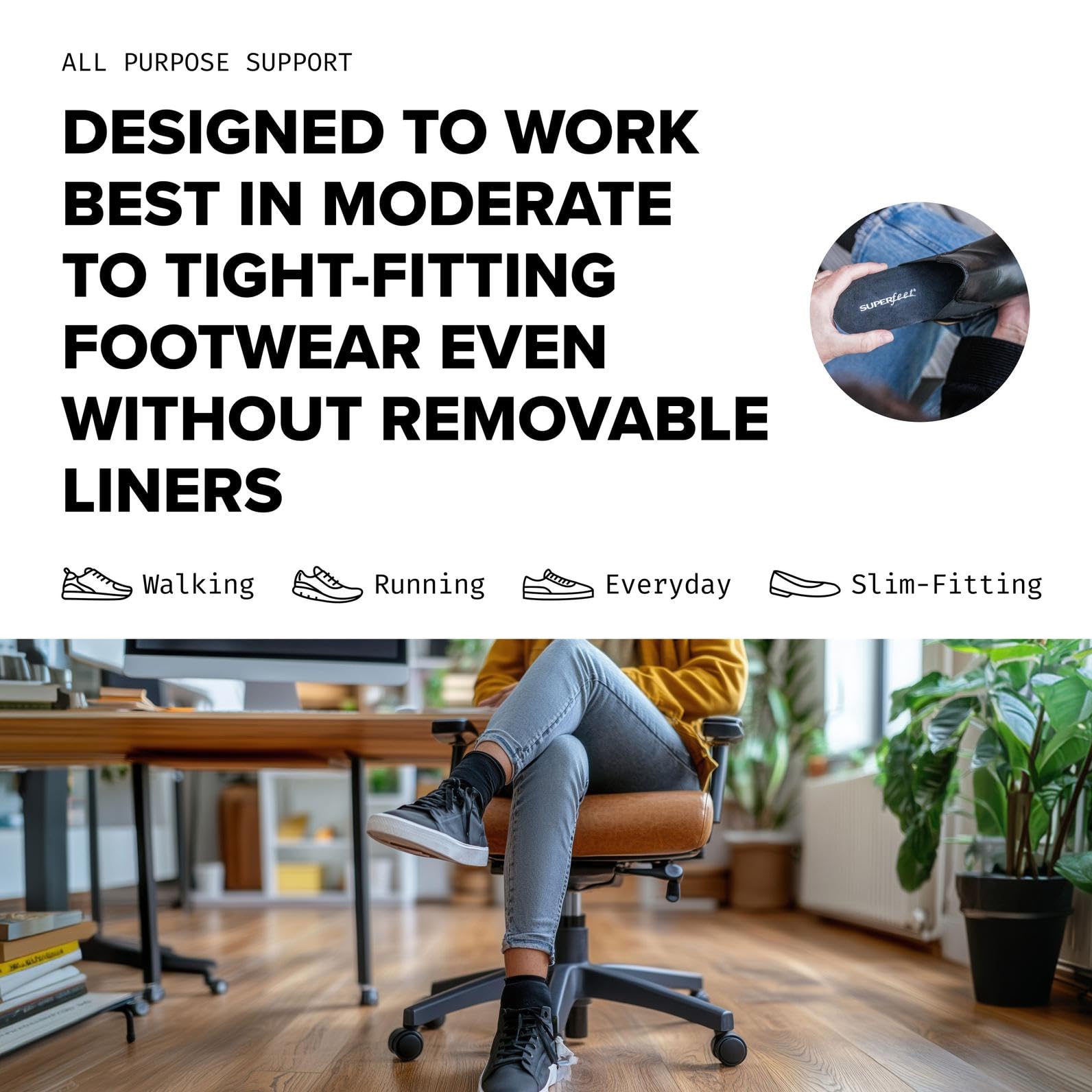 Superfeet Plantillas Ortopédicas Recortables para Zapatos Estrechos | Plantillas Recortables de Arco bajo para Calzado Estrecho & Ajustado, Soporte que Estabiliza el Pie, Control de Olores