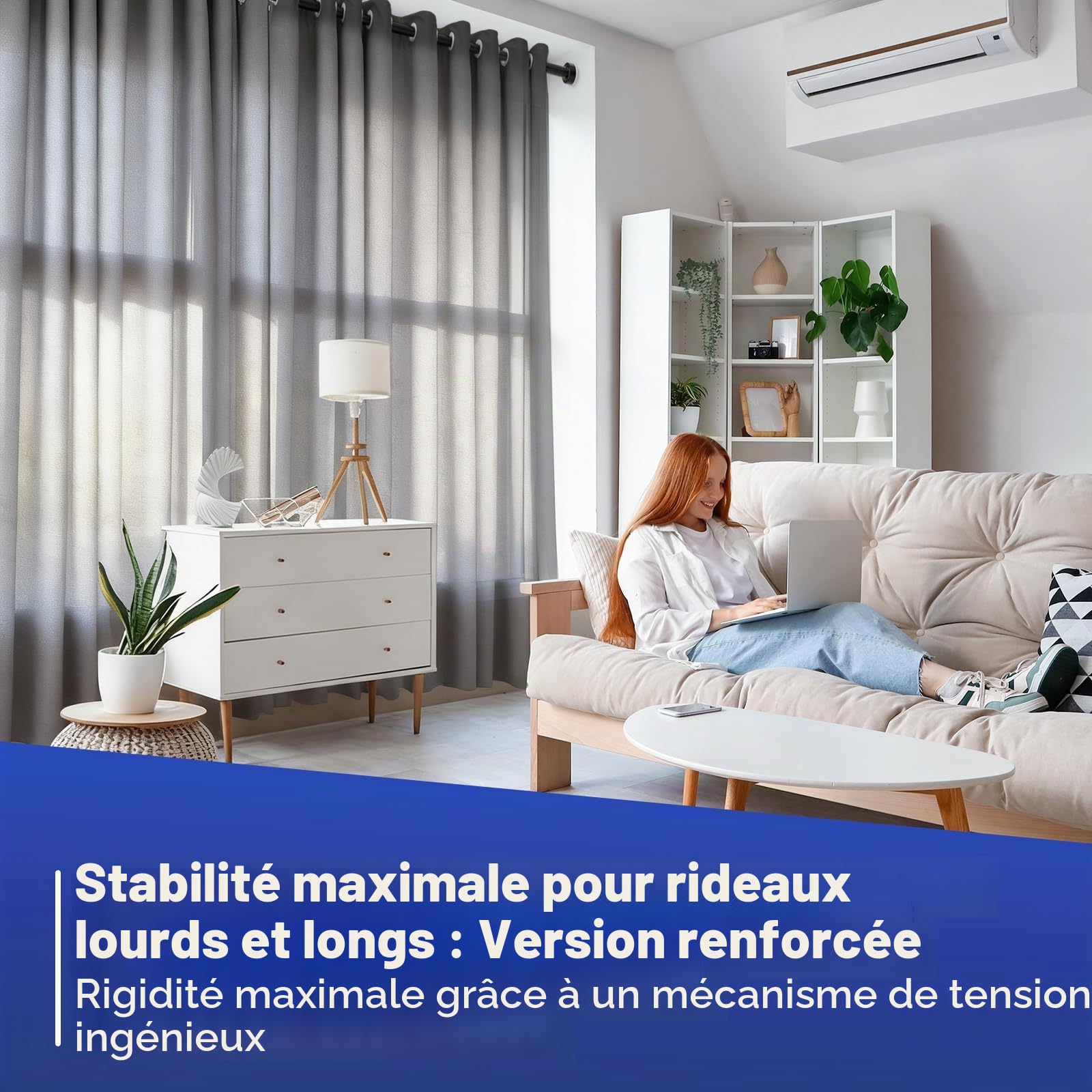 Vista Tringle Rideau sans Percage 32mm de Diamètre Réglable de 390 à 480cm | Tringle Rideau Extensible sans Percage, Antidérapante et Verrouillable Adaptée aux Fenêtres Domestiques