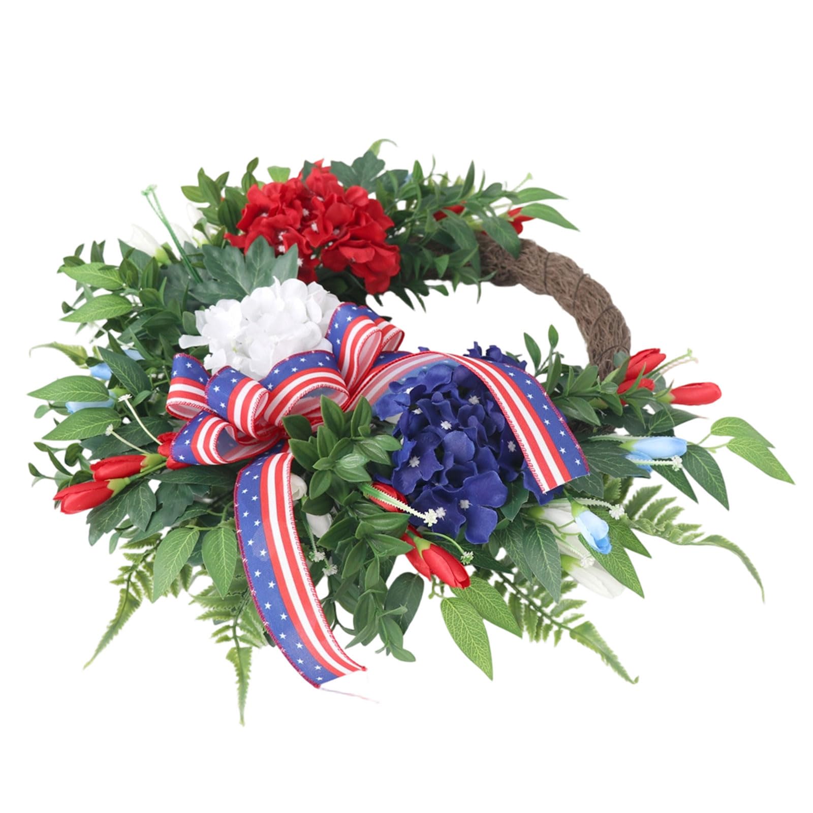 Sbshiouu Bright Independence Day Hanging Wreath Feature Simulated Peonies and Greeneries for Indoor Outdoors Use Nationalistic Wreath
