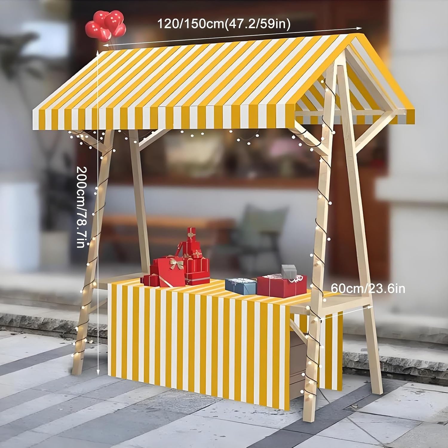 Carrello Venditore Bancarella Pieghevole, Carrello del Venditore di Cibo con Tettoia, Bancarella Commerciale in Legno per Centri Commerciali E Mercati Notturni,06,120cm/47.2in
