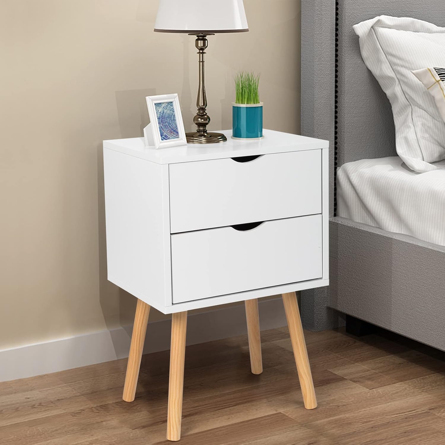 JAL HANDICRAFTS Accent Buffet Cabinet for Kitchen, Dining Room, Living Room, and Hallway, Natural Wood Sideboard Furniture with Two Drawers and Wood Legs, Bedside Table, (White)-image-42