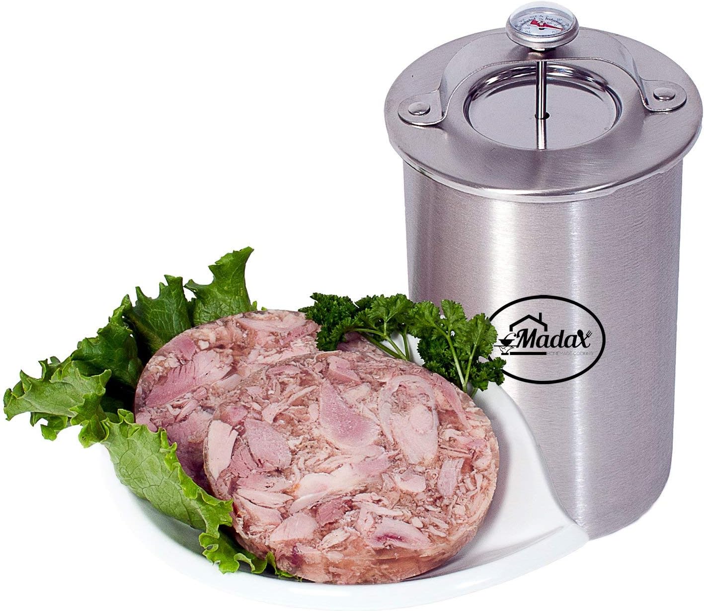 Proudly Canadian Madax Ham Maker - Stainless Steel Meat Press for Making Healthy Homemade Deli Meat with Thermometer and Cooking Bags