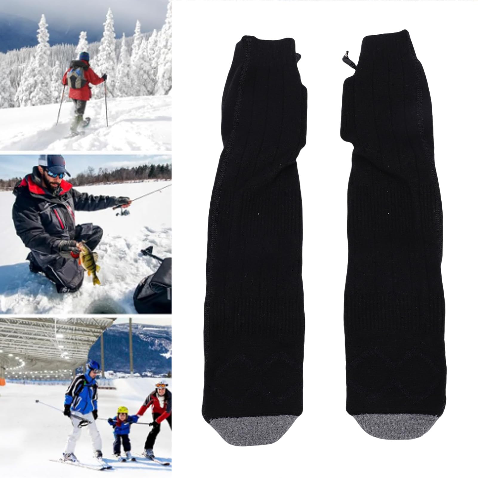 Chaussettes Chauffantes Rechargeables Noir 4 Niveaux de Chauffage 35-60℃,Chaussettes Électriques pour Ski Randonnée Pêche Hommes Femmes Câble de Charge Inclus Lavable en Machine