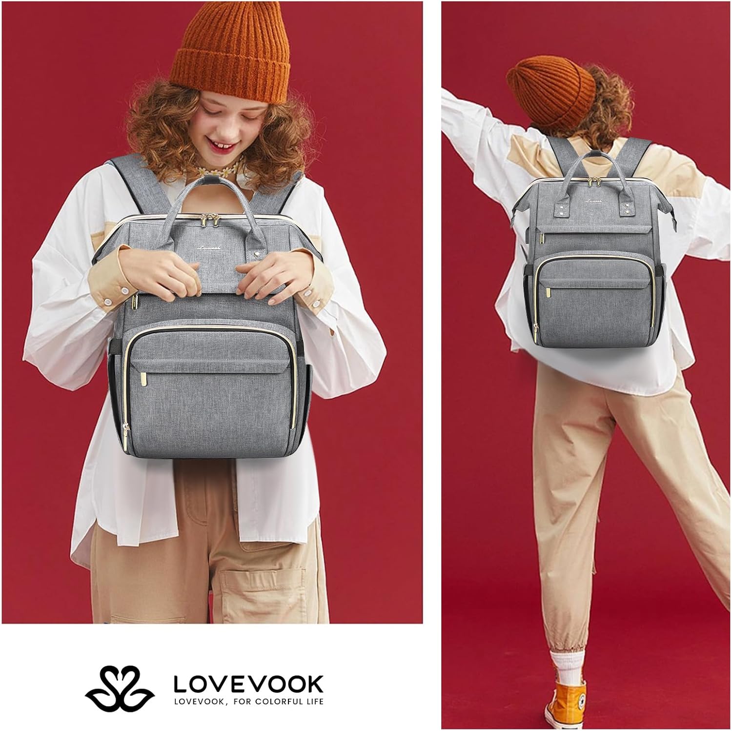 LOVEVOOK Laptop Backpack for Women,15.6 Inch Professional Womens Travel Backpack Purse Computer Laptop Bag Nurse Teacher Backpack,Waterproof College Work Bags Carry on Back Pack with USB Port,Grey - Image 7