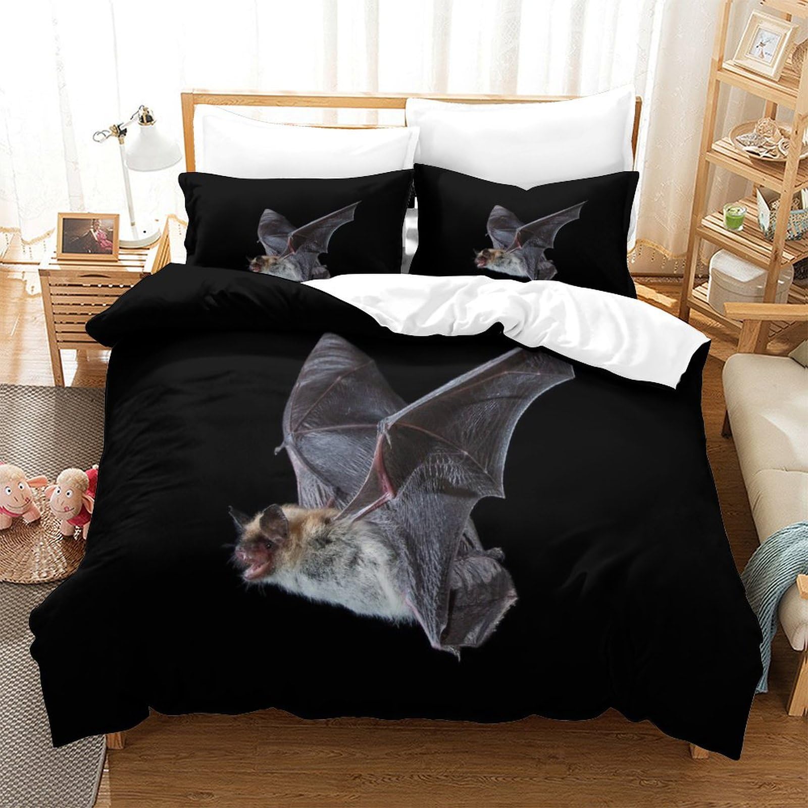 P1S9U7W5Y Gothic Bat 3D Printed Duvet Cover Set 3pcs Microfiber Bat Bedding Set Double