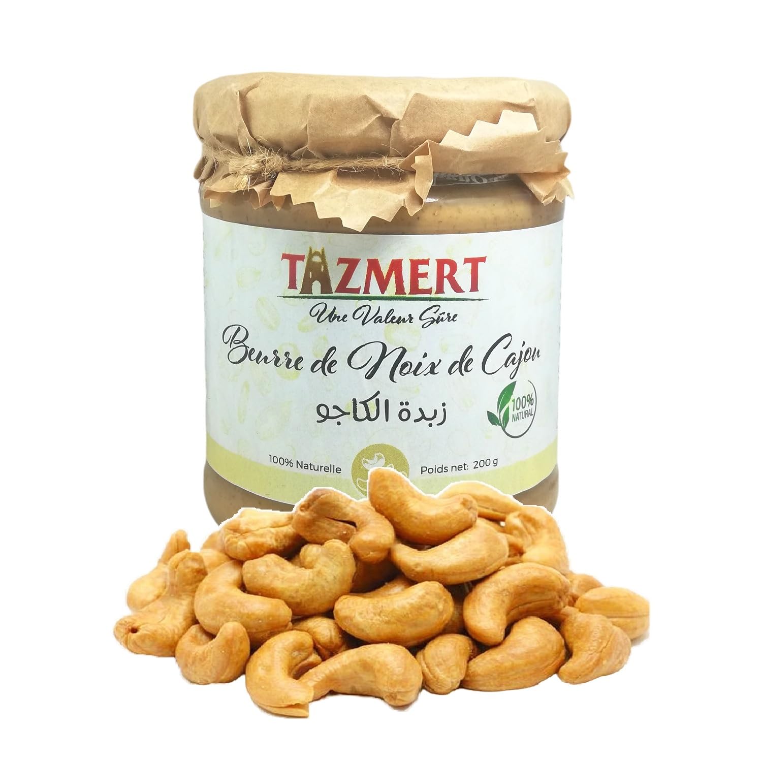 TAZMERT Beurre de noix de cajou Algérien - 100% Naturel, Sans Additifs - Pot de 200g