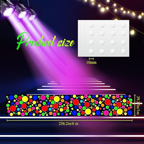 Miniatura 7 de Haull Pista de baile de neón iluminada de 118 x 39 pulgadas, decoración de fiesta de neón, alfombra de luz negra que brilla en la oscuridad,