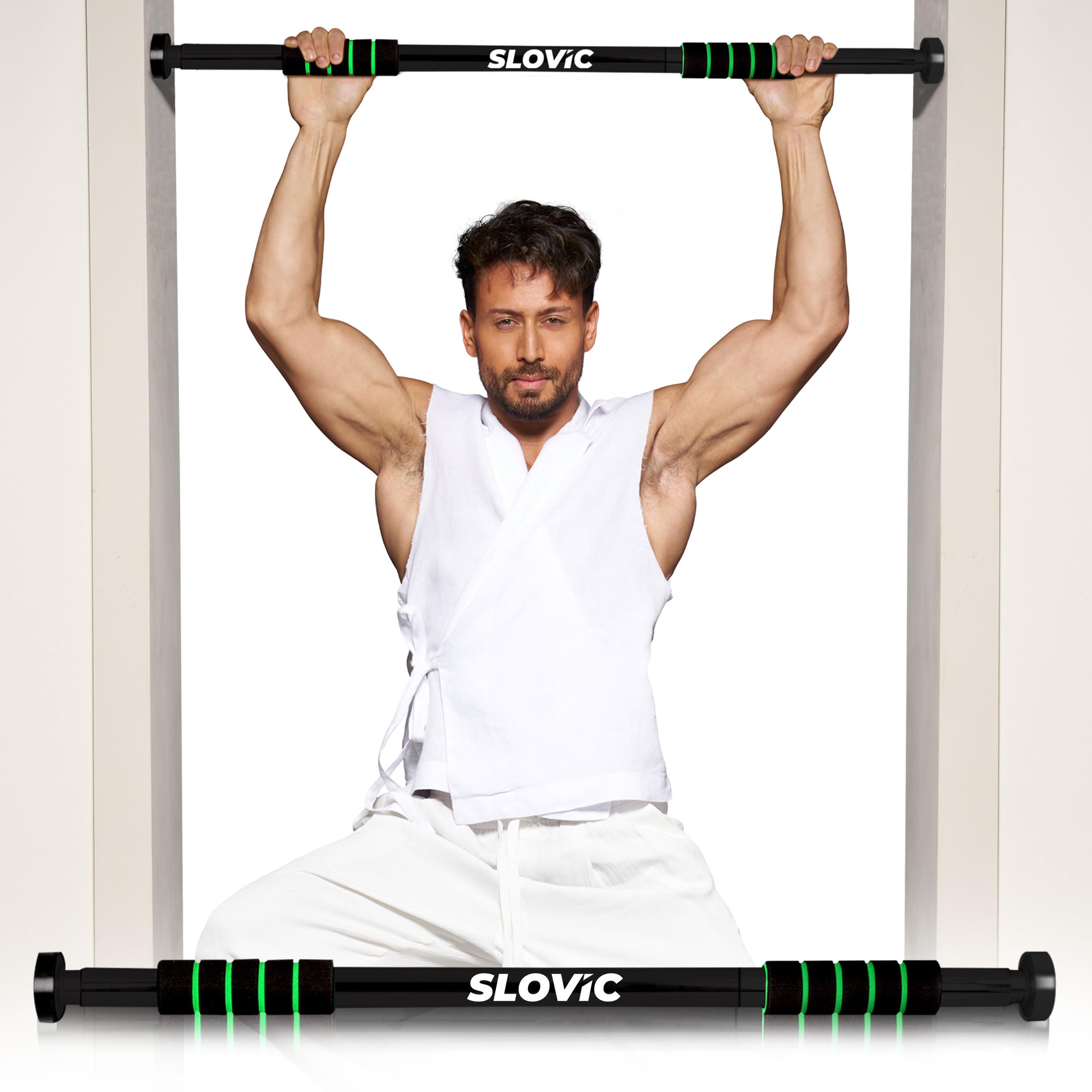 Slovic Door Pull Up Bar for Home Workout [100 Kg Load Capacity]| No Screw pull up bars stand with Anti-Skid Grip [Length 60-100 CM]| Gym Equipment for Home Workout | Pull up bar wall mounted for Height