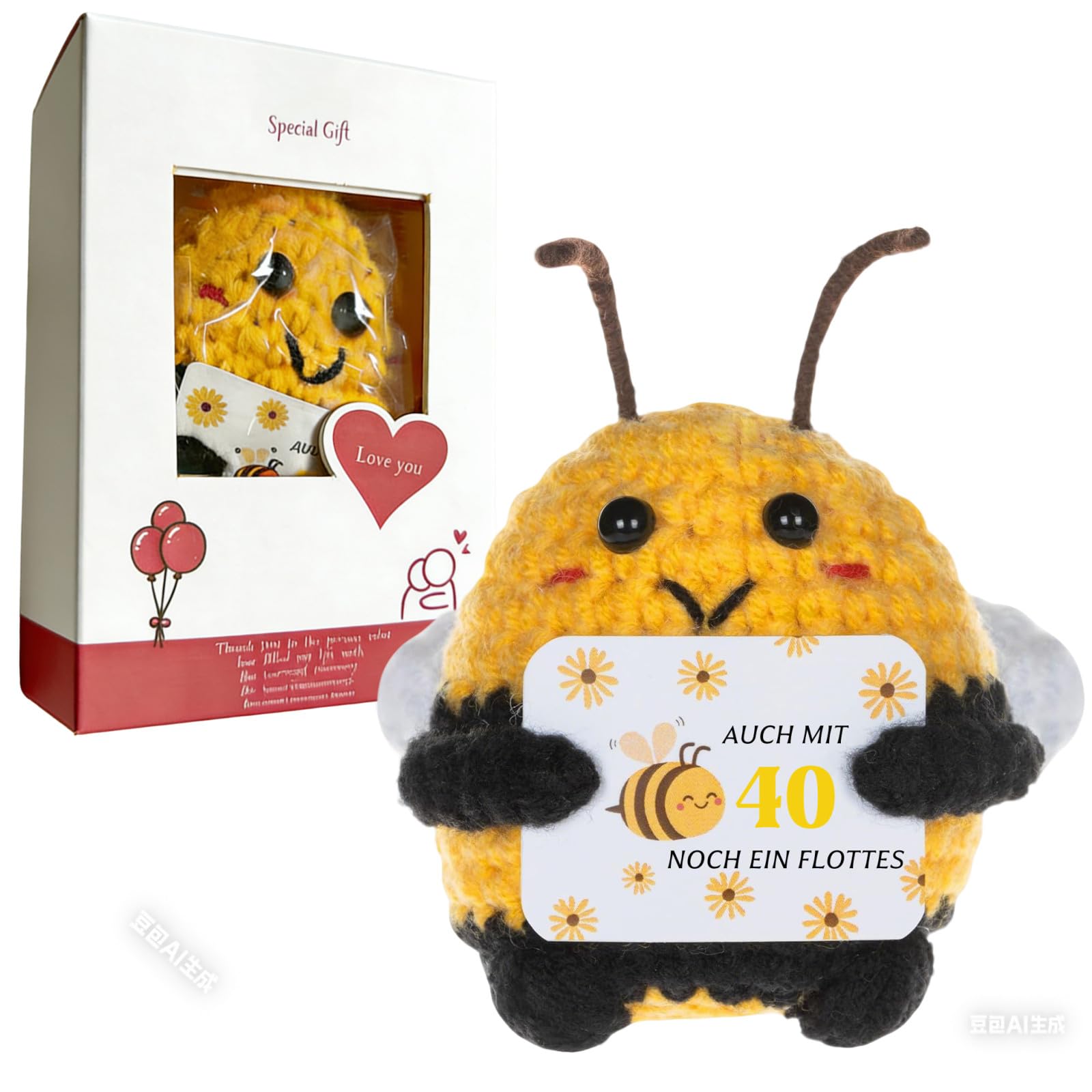 JoyJoyful Pocket Hug Biene Glücksbringer, Geschenk 40 Geburtstag für Frauen Beste Freund arbeitskollegin Männer, Glück Biene Positive Geschenke, Positive Kartoffel Deutsch Ersatz (40 Jahre)