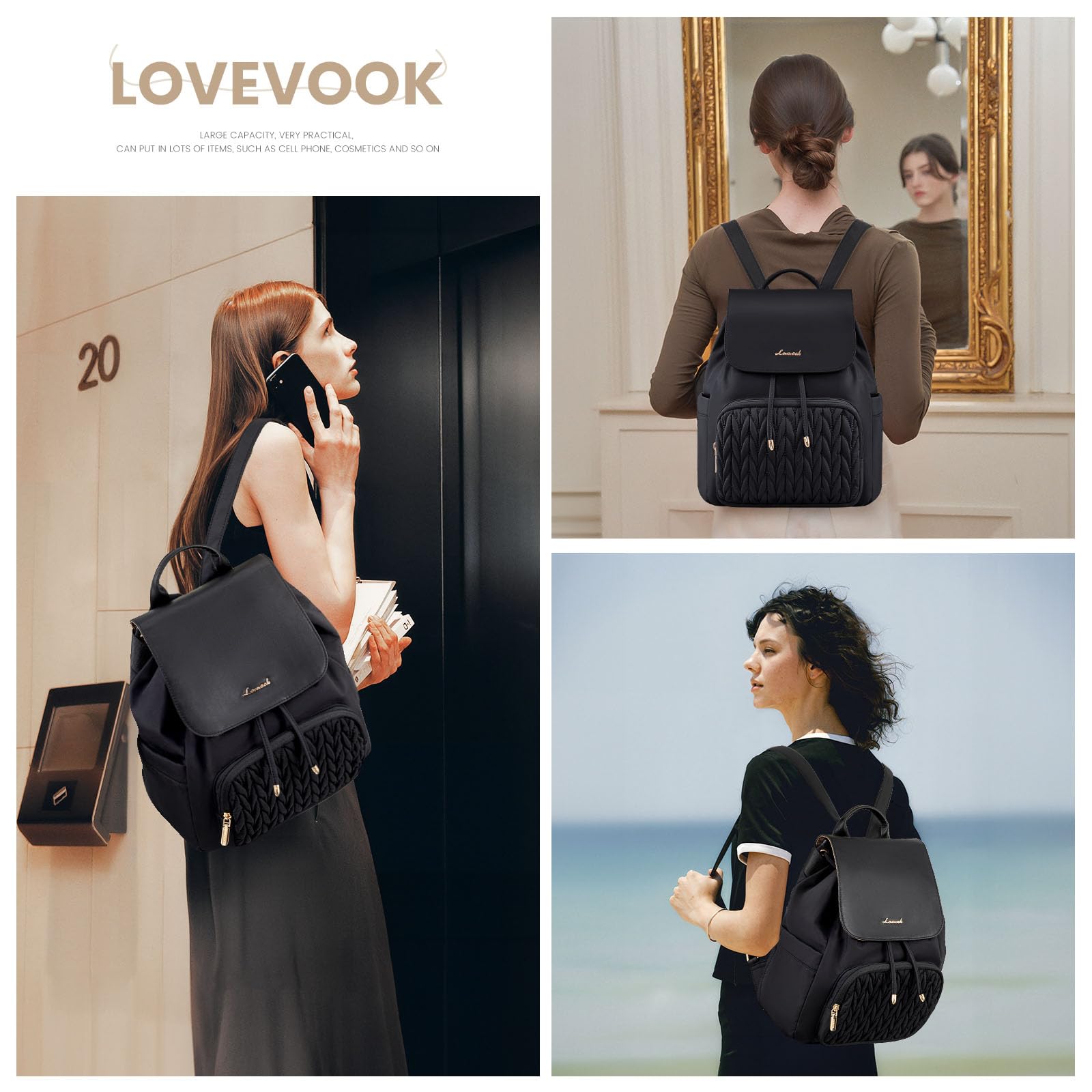 LOVEVOOK Zaino da donna piccolo, impermeabile, borsa 2 in 1, mini borsa da donna, elegante per il tempo libero, la scuola, i viaggi, il lavoro
